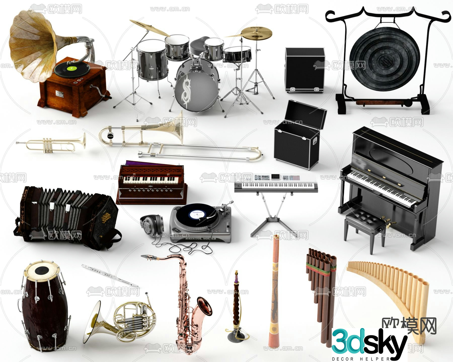 musical instrument guitar bass drum 3d model