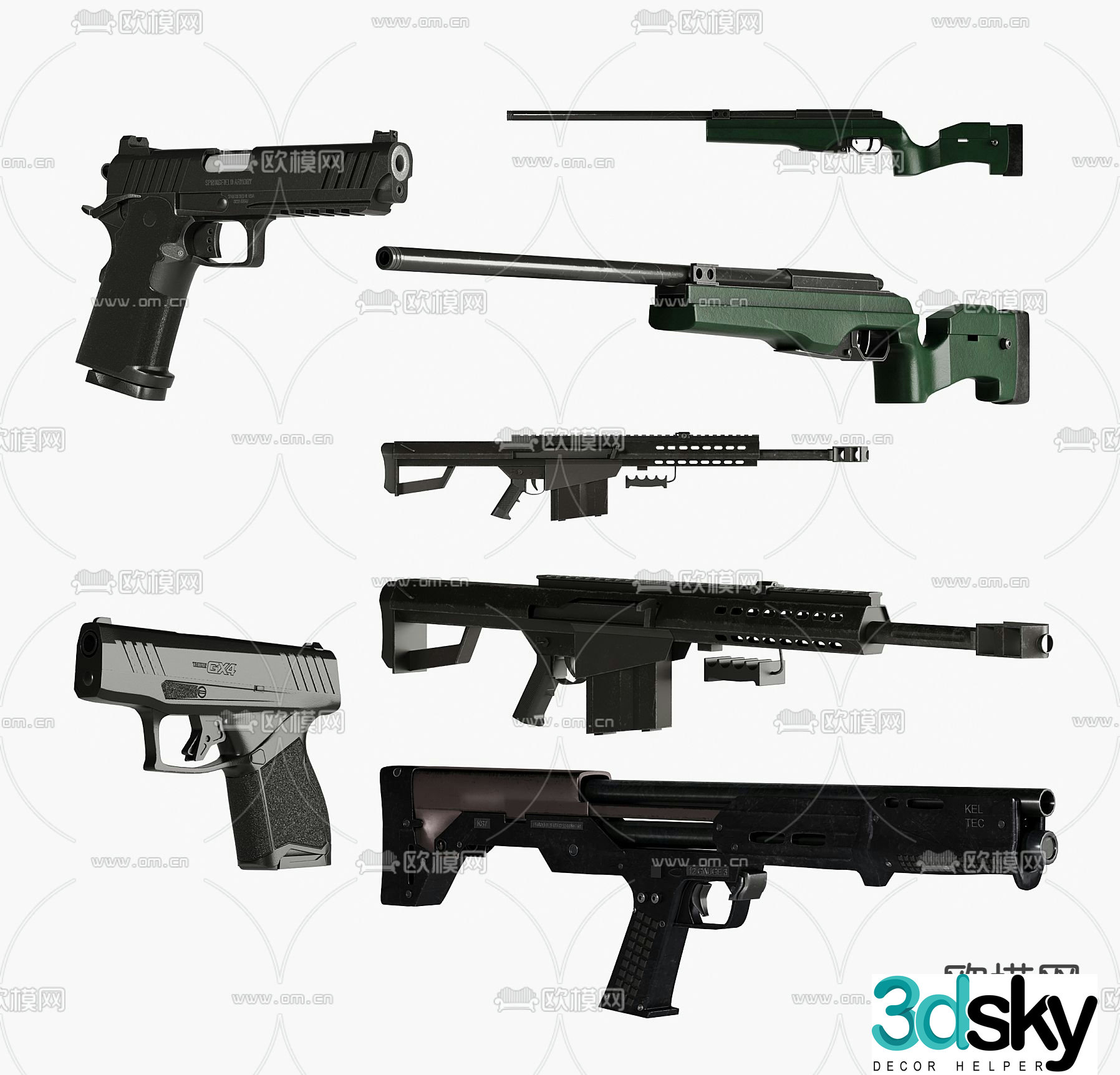 Pistol sniper rifle shotgun 3d model