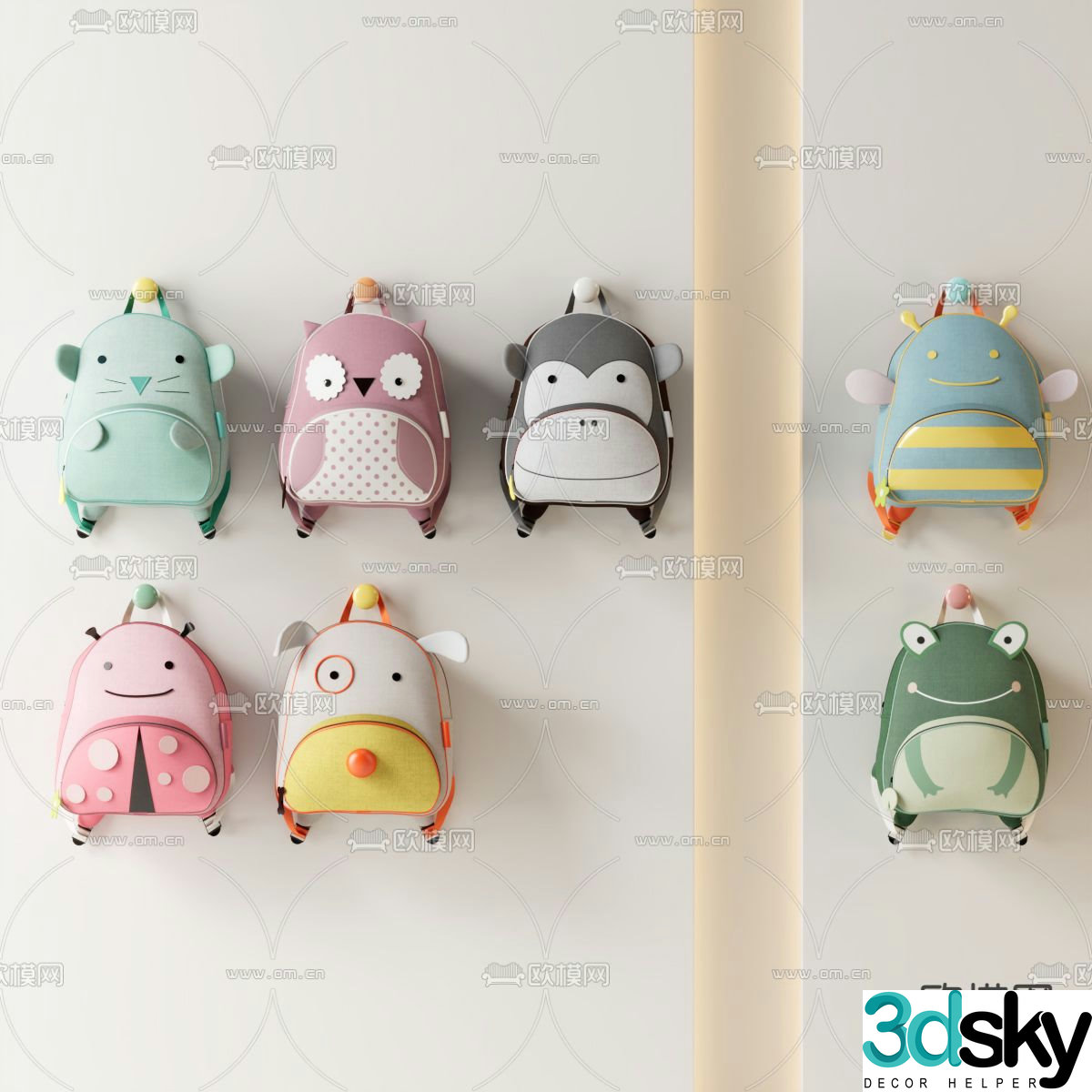 Cartoon schoolbag backpack travel bag 3d model
