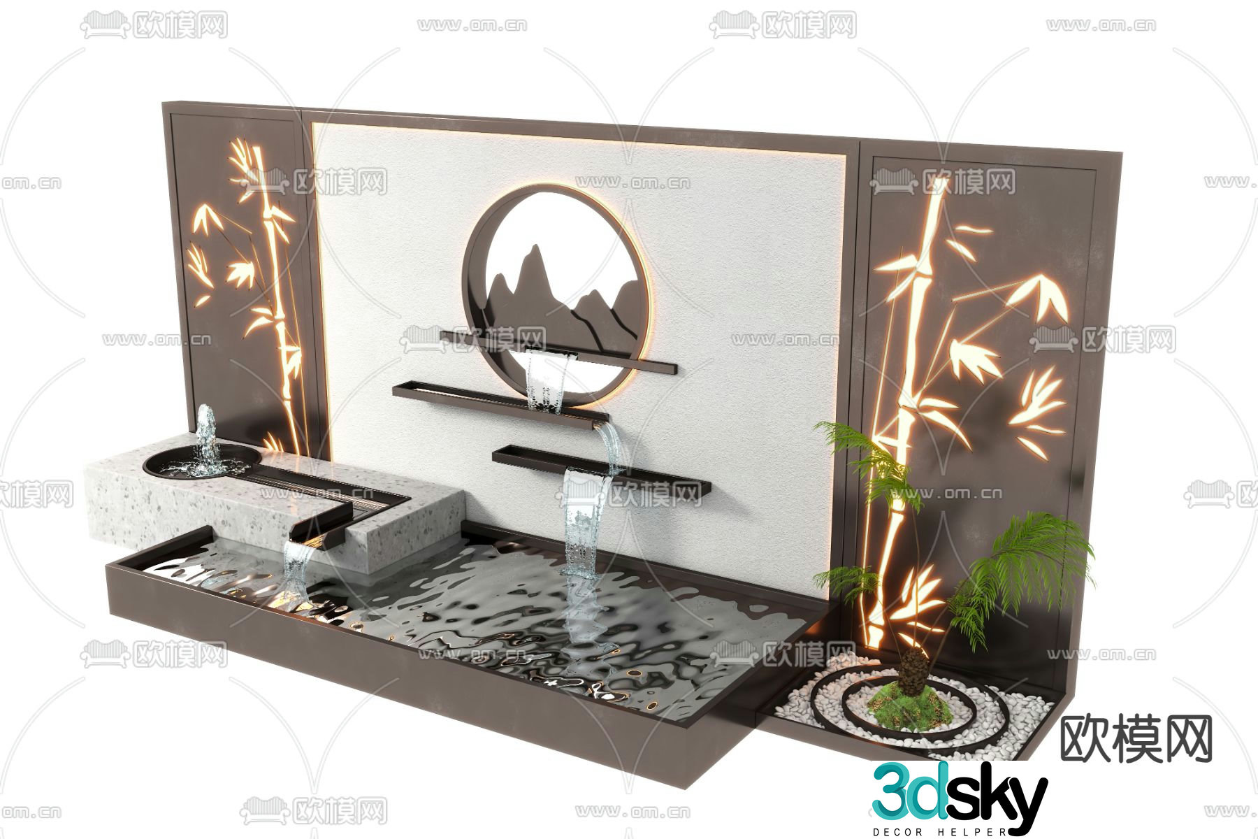 Fountain sketch water feature wall falling water landscaping 3D model