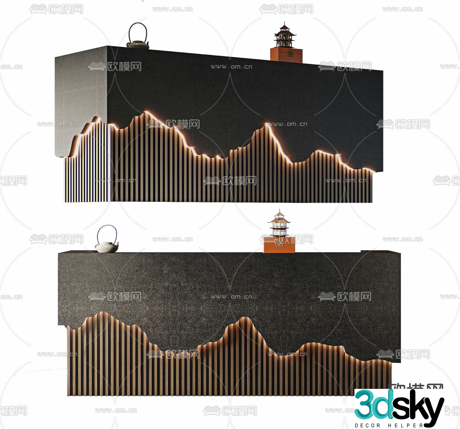 New Chinese style reception desk front desk service desk 3d model