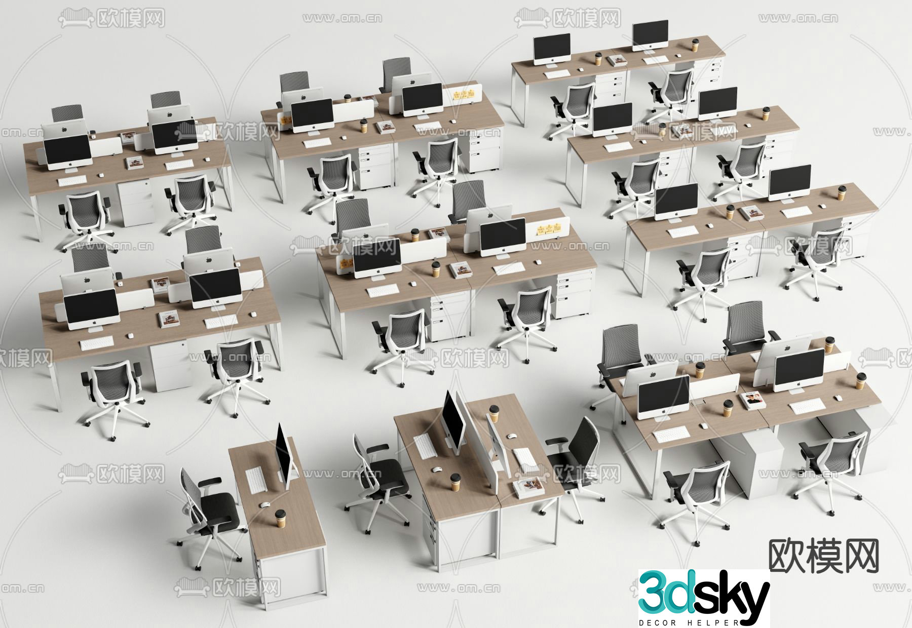 Office desk and chair work station 3d model