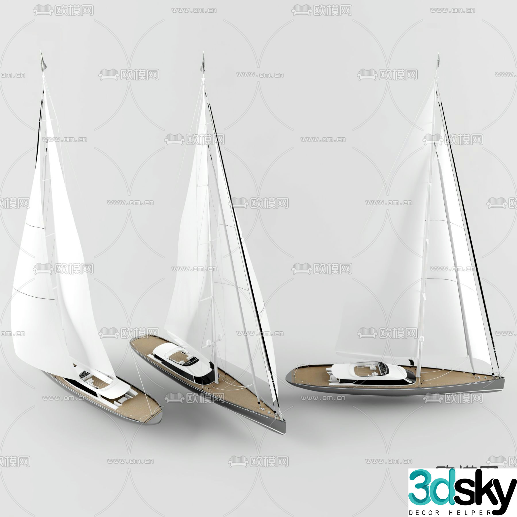 yacht speedboat sailing ship 3d model