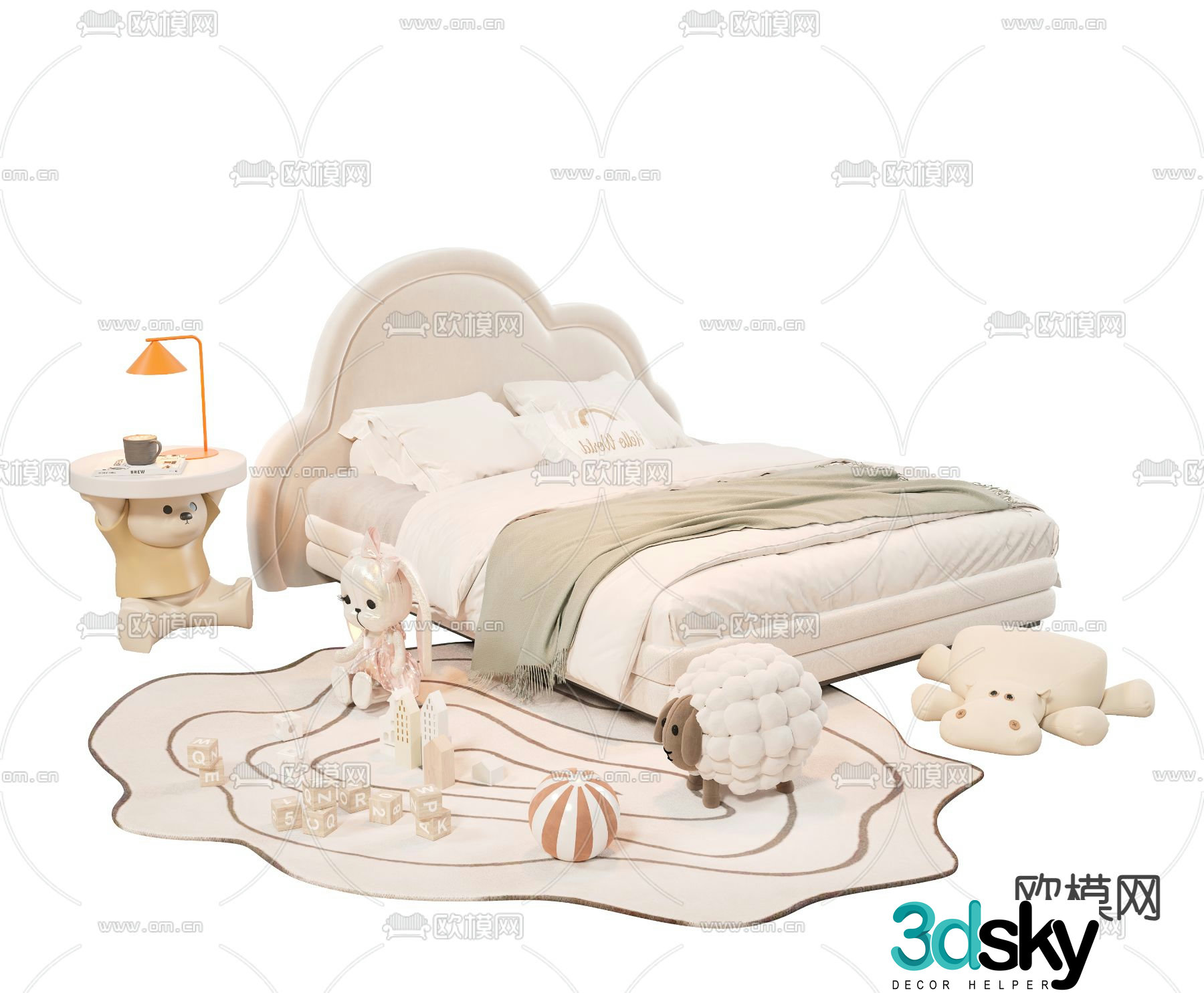 Cream style children’s bed 3d model