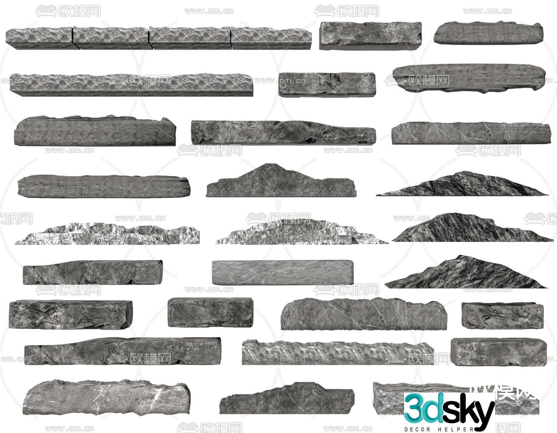 New Chinese style strip stone stone setting stone pillow stone landscape stone 3D model