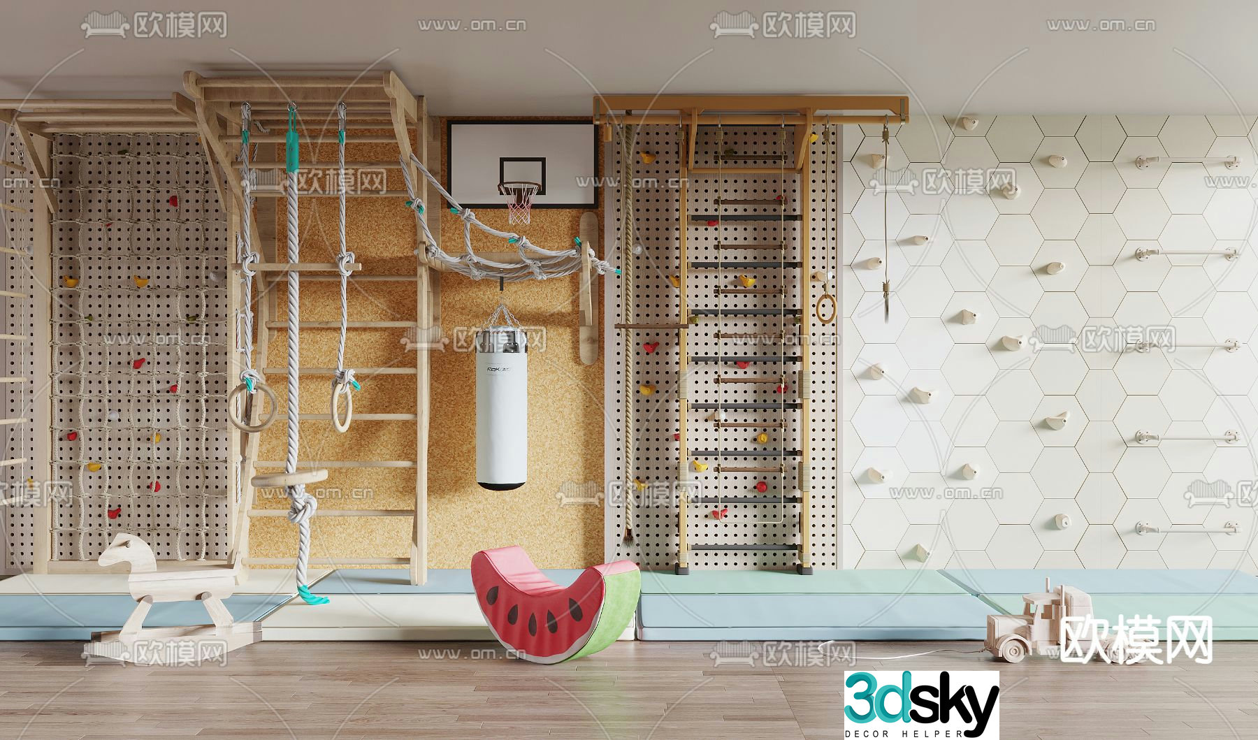 Amusement equipment rock climbing wall climbing frame basketball stand 3d model