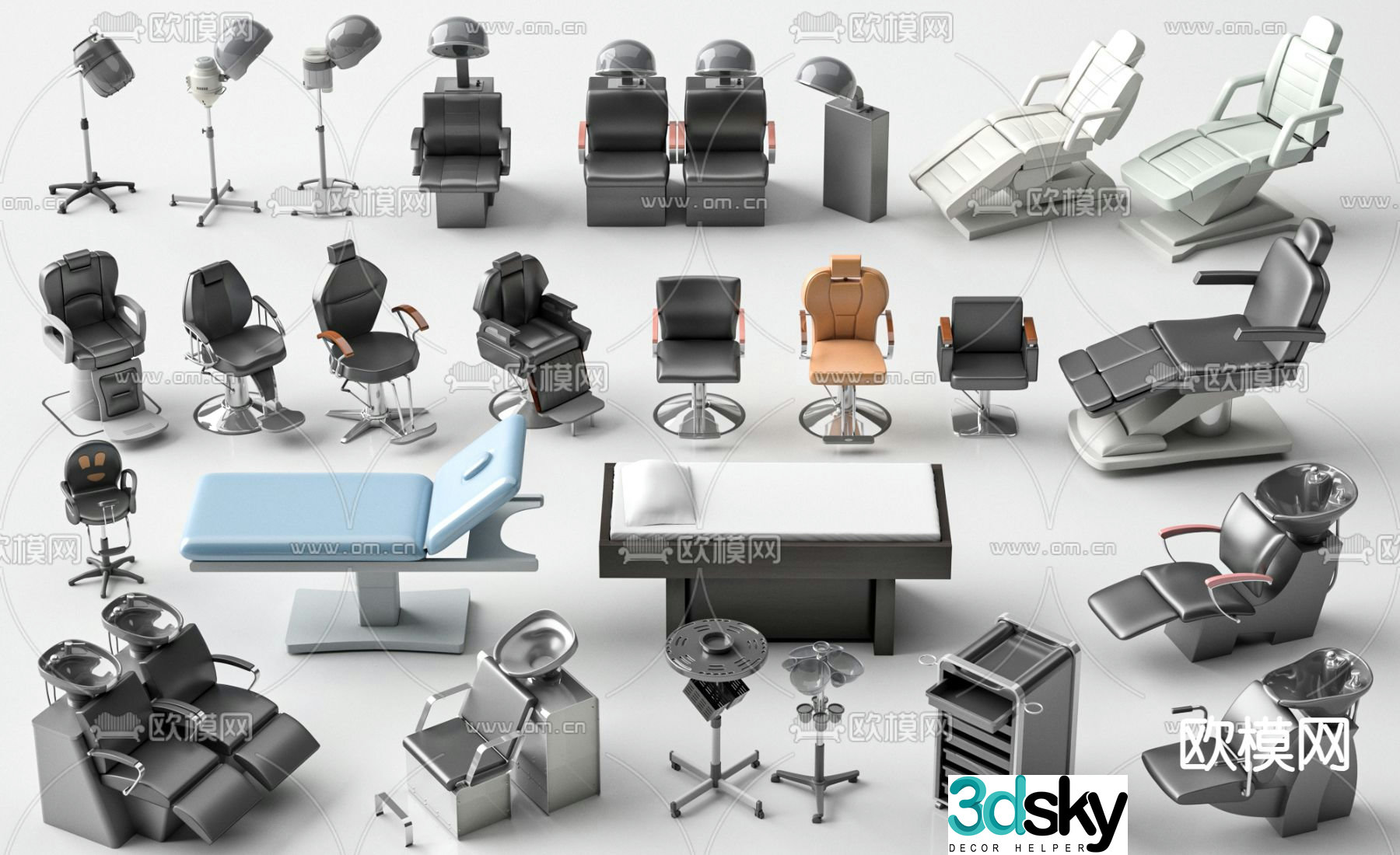 Barber chair, shampoo chair, massage chair, perm chair 3d model