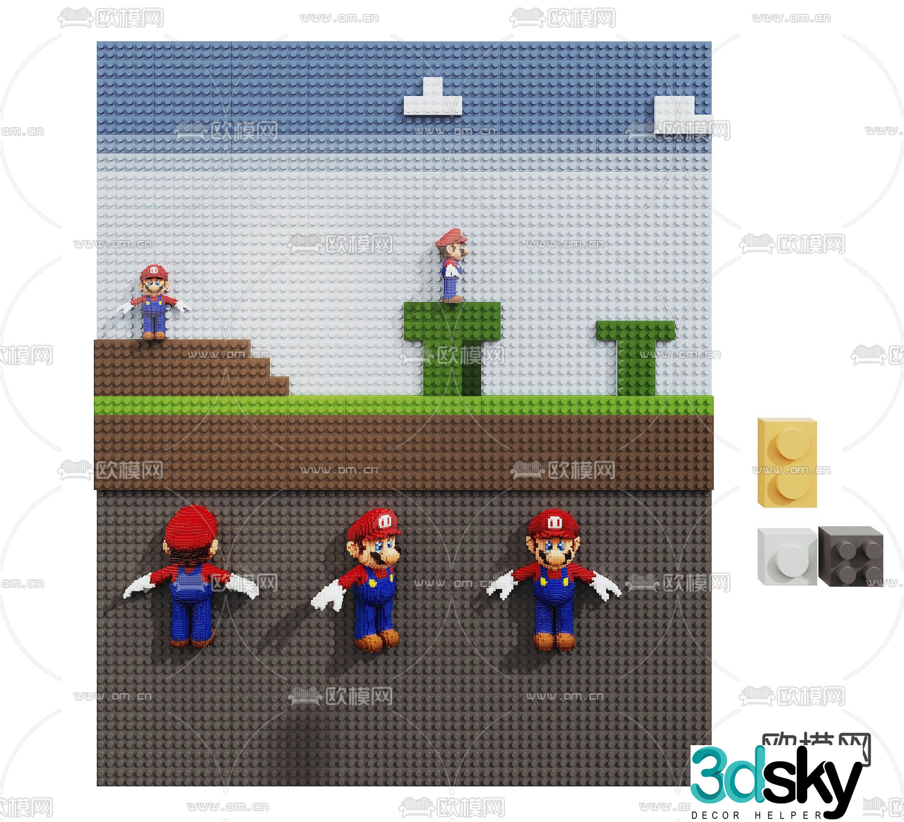 Mario lego wall toy wall building block wall 3d model