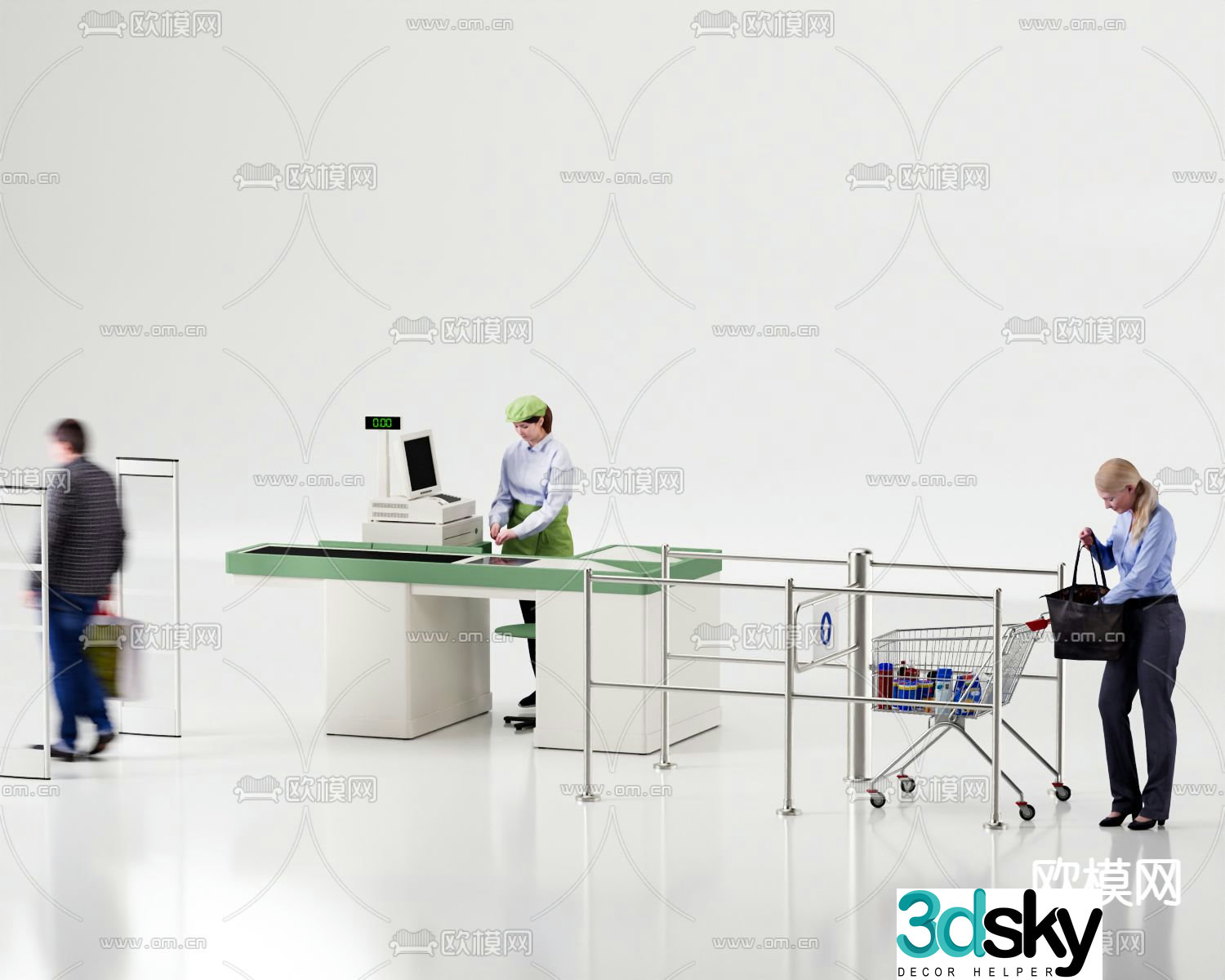Supermarket checkout trolley 3d model