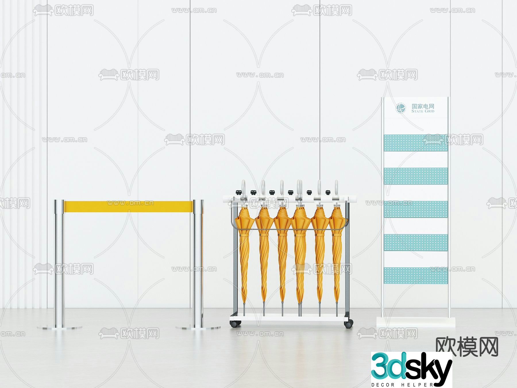 3D model of fence fence, fence fence and umbrella stand