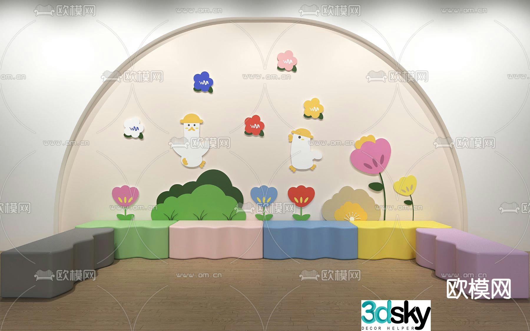 Children’s Stool Sofa Stool Cartoon Wall Decor 3D Model