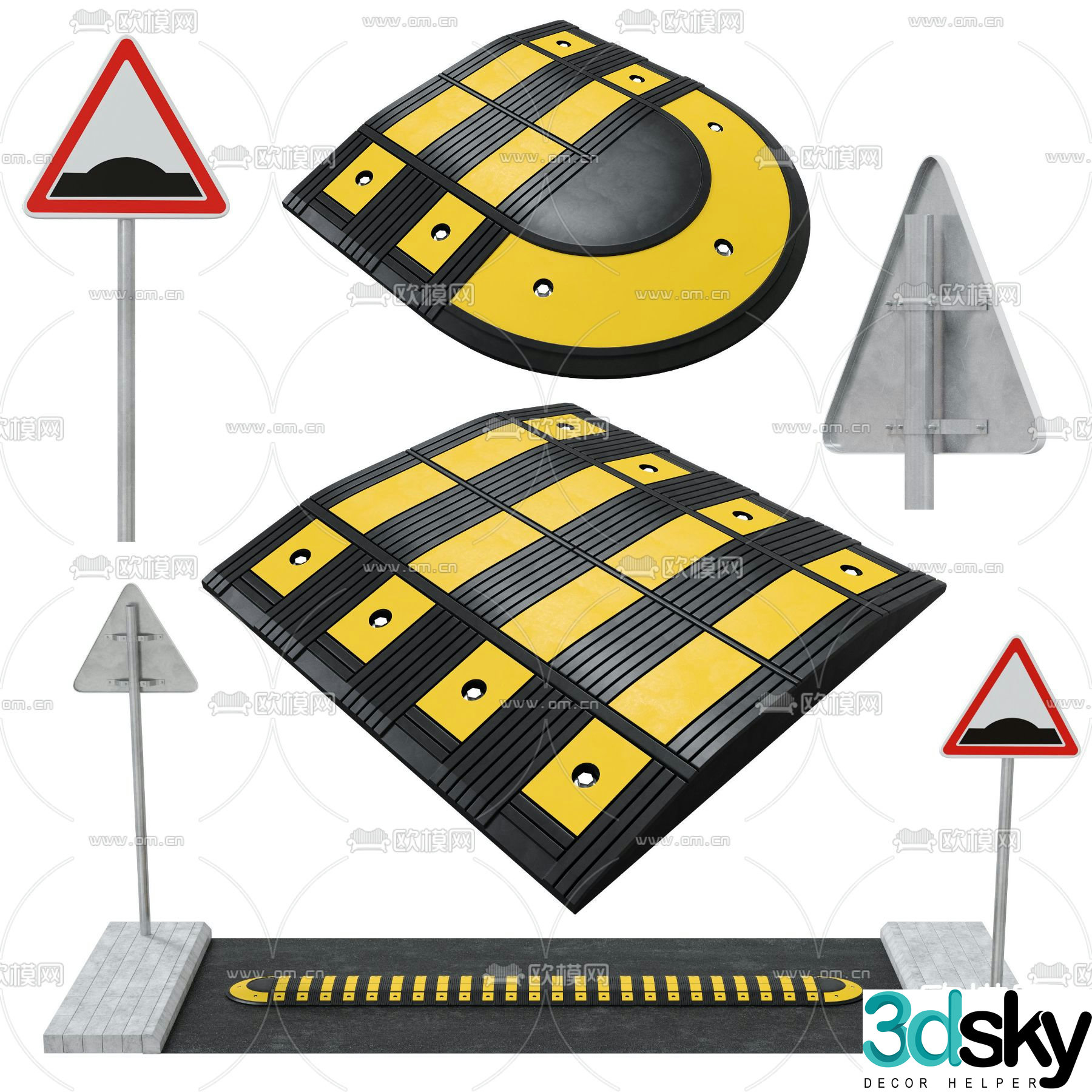 Speed ​​bump warning sign 3d model