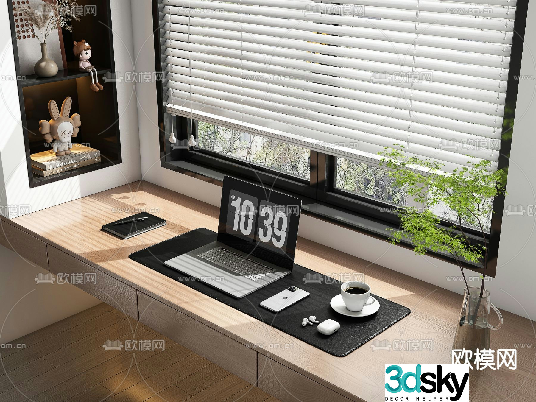office supplies laptop notebook mobile phone headphones coffee 3d model