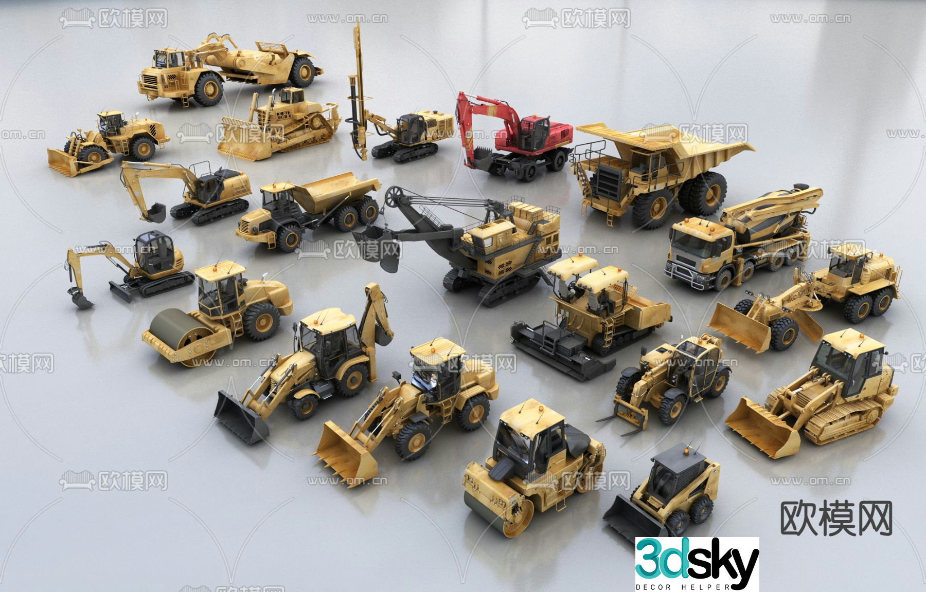 Engineering vehicle, mechanical vehicle, excavator, roller, forklift 3d model