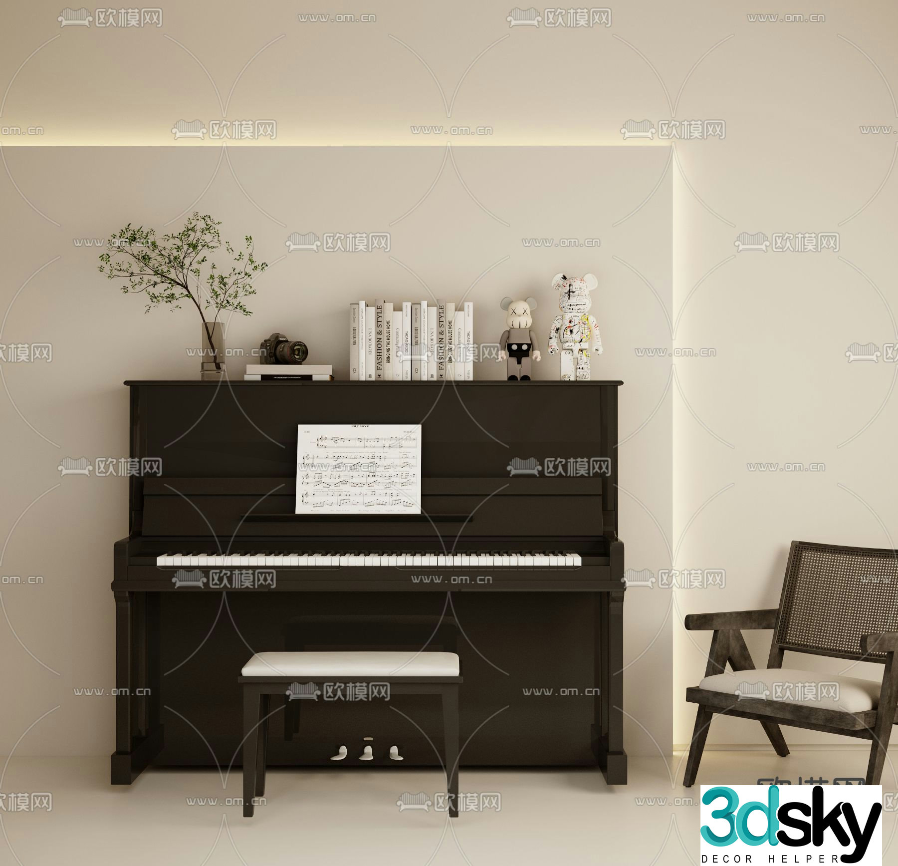 modern piano musical instrument 3d model