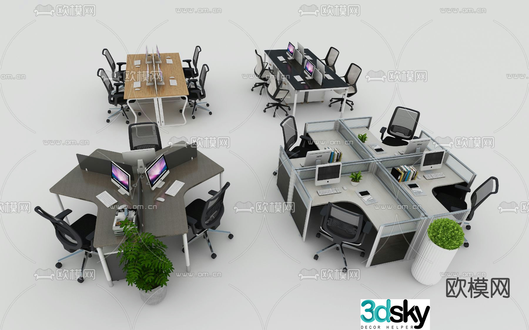 Office desk and chair screen card 3d model