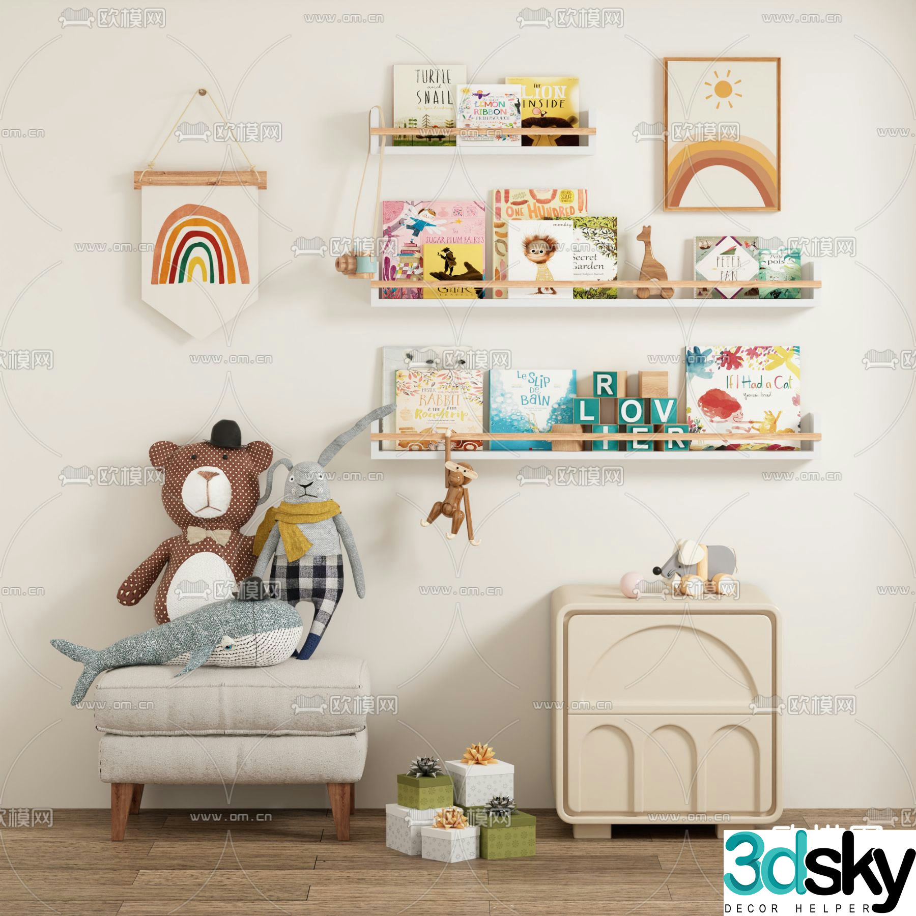 children toys doll bedside table 3d model