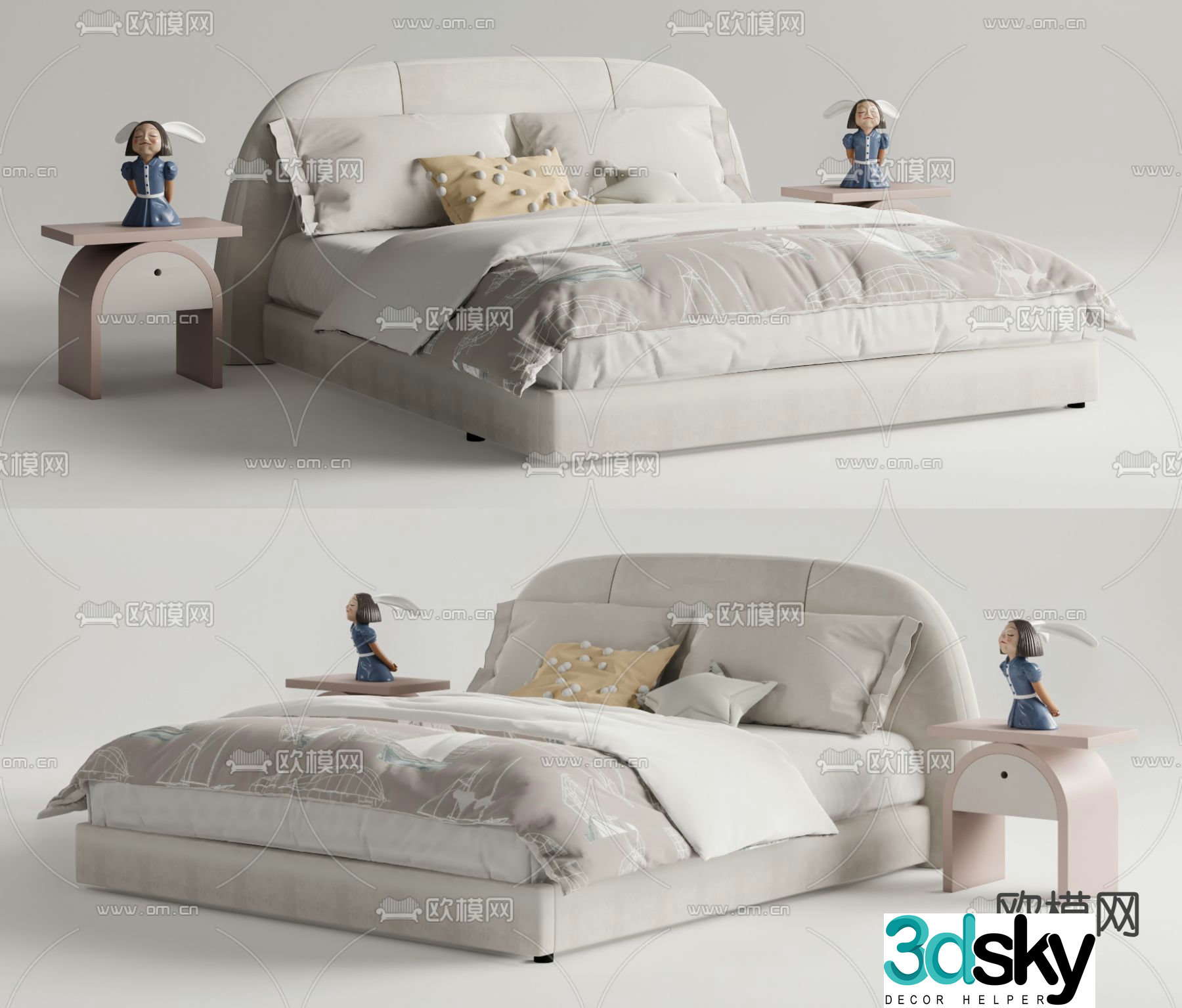 Cream style children’s bed 3d model