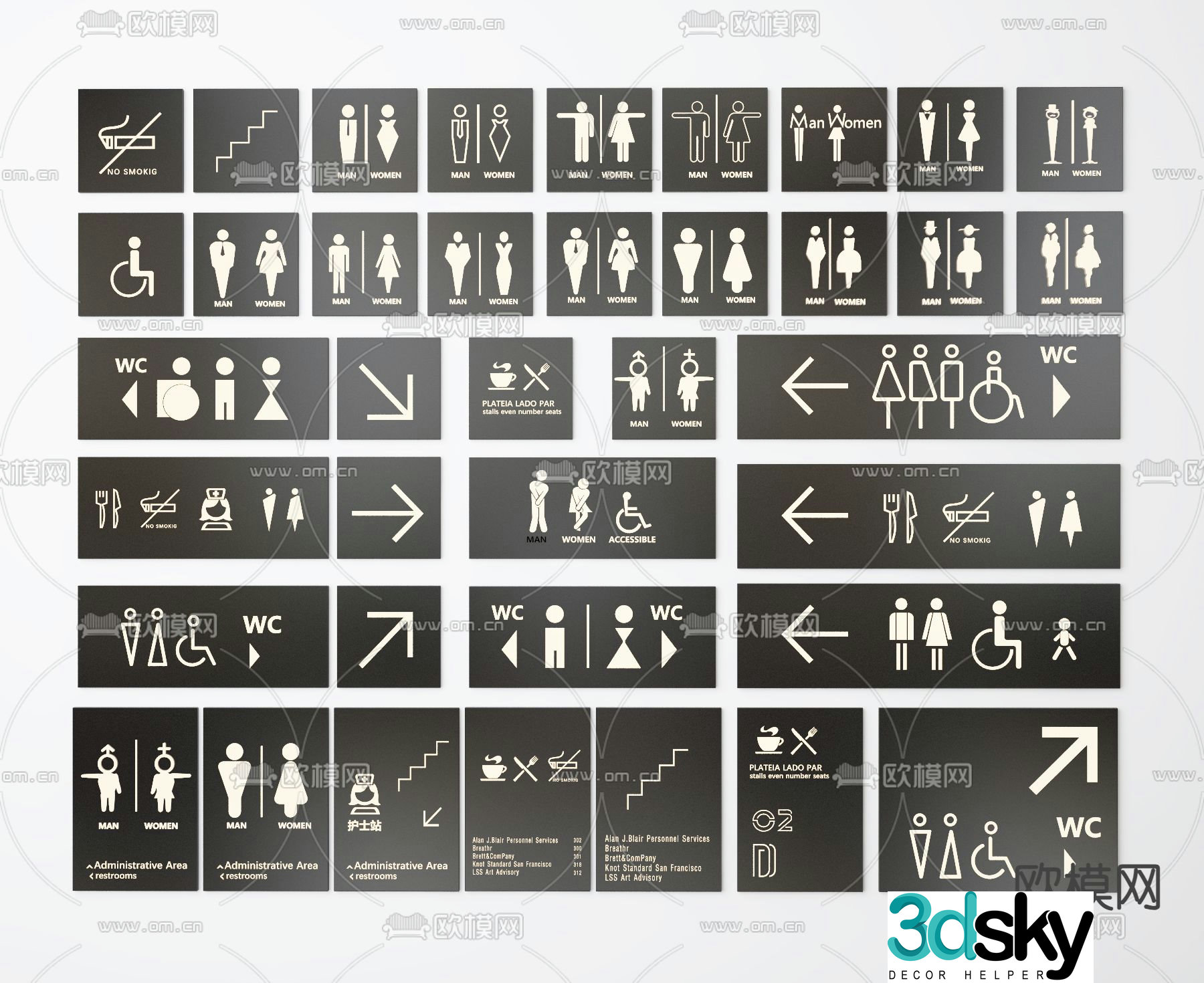 Bathroom signage guide sign icon 3d model