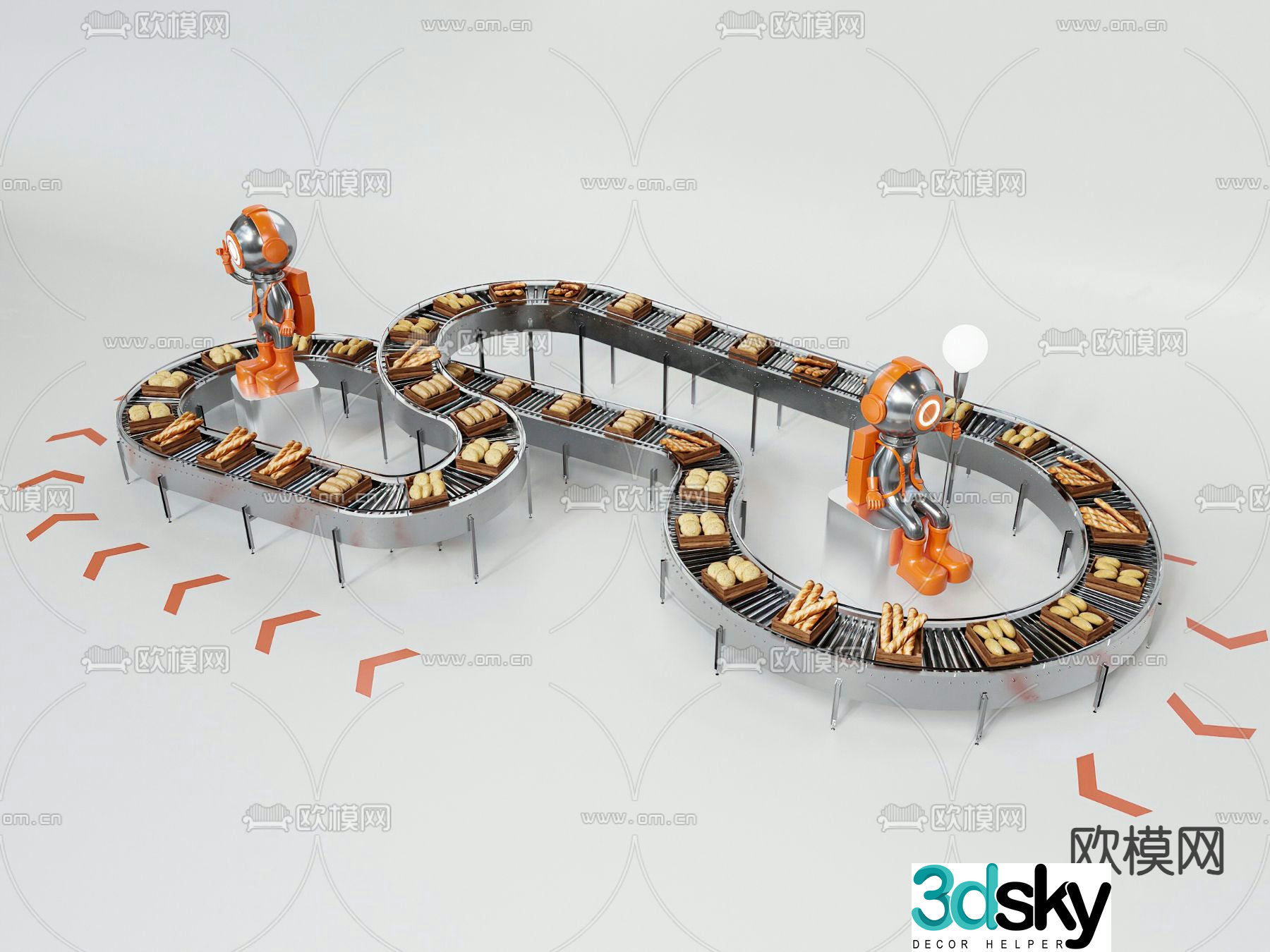 Assembly line conveyor conveyor belt distribution belt production line 3d model