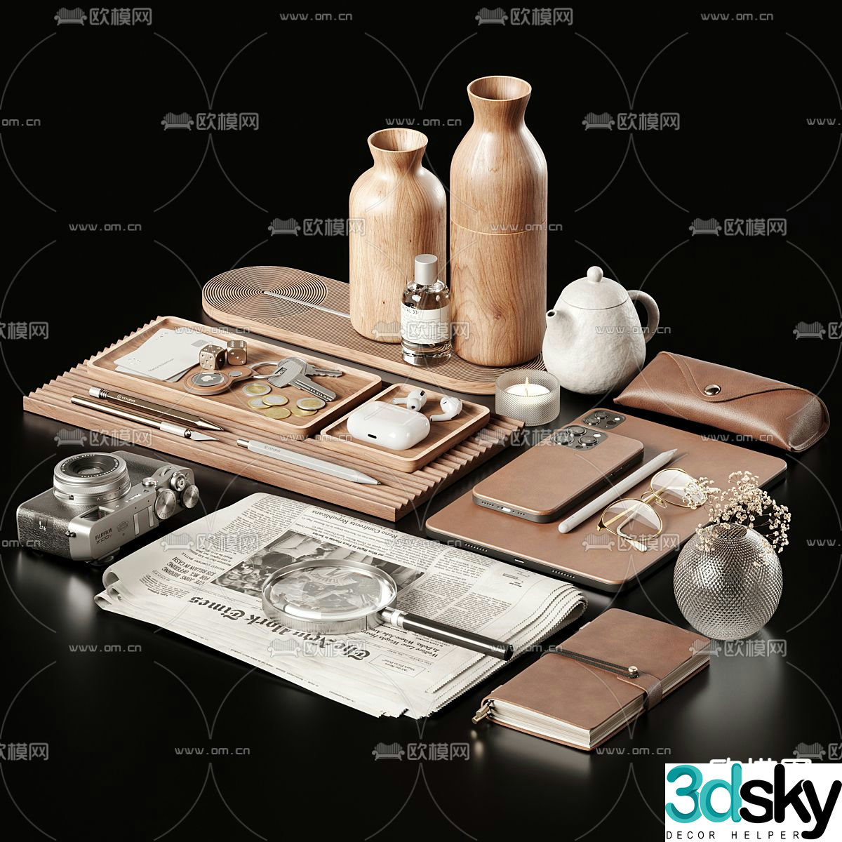 Office supplies notebook mobile phone camera stationery 3d model