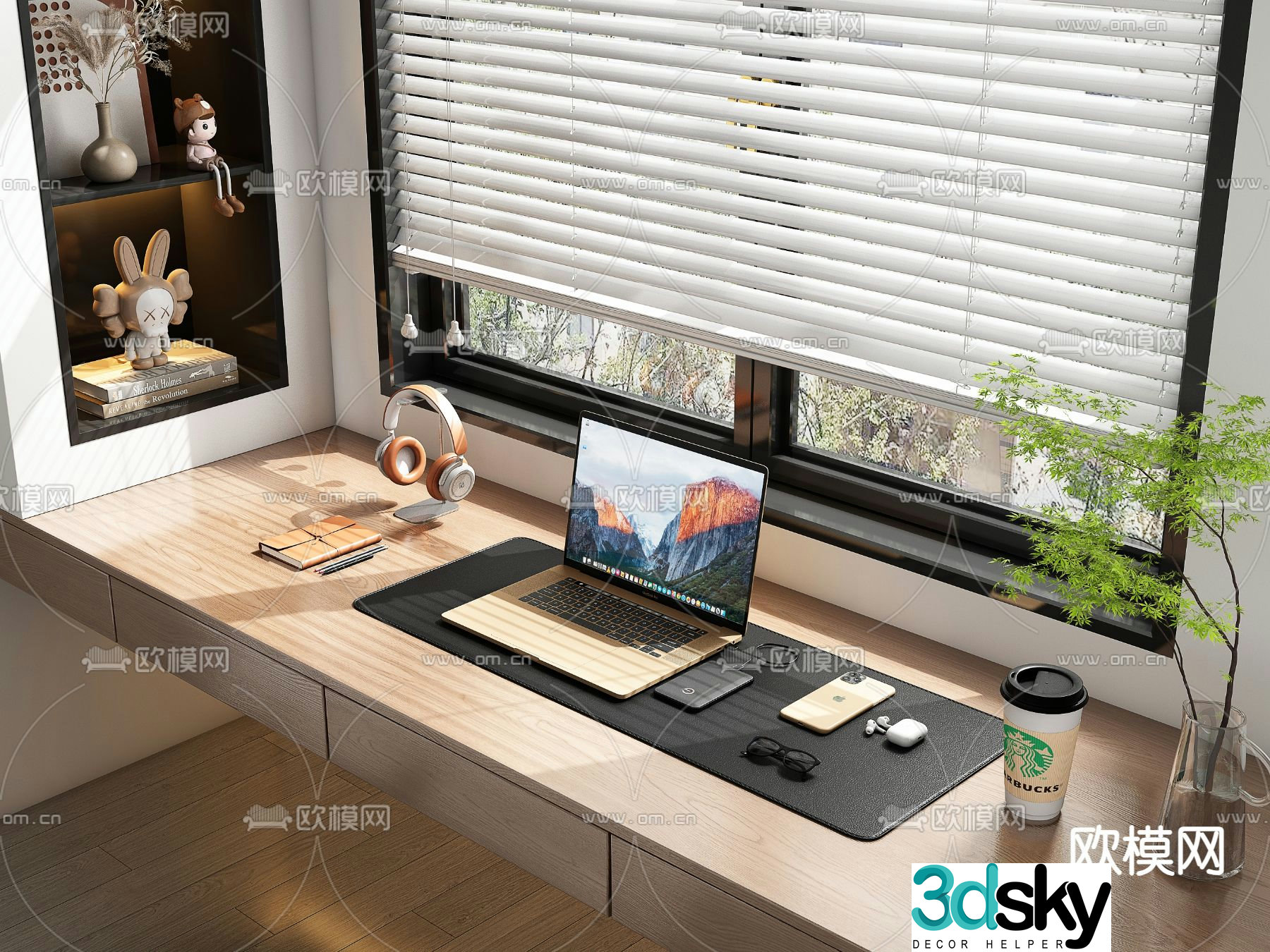 Office Supplies Laptop Mobile Phone Notebook Headphones 3d model