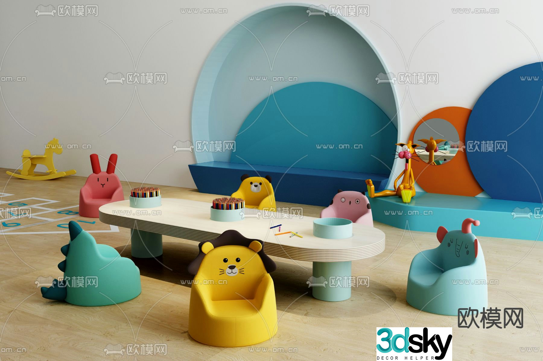 Children’s tables and chairs cartoon tables and chairs 3d model