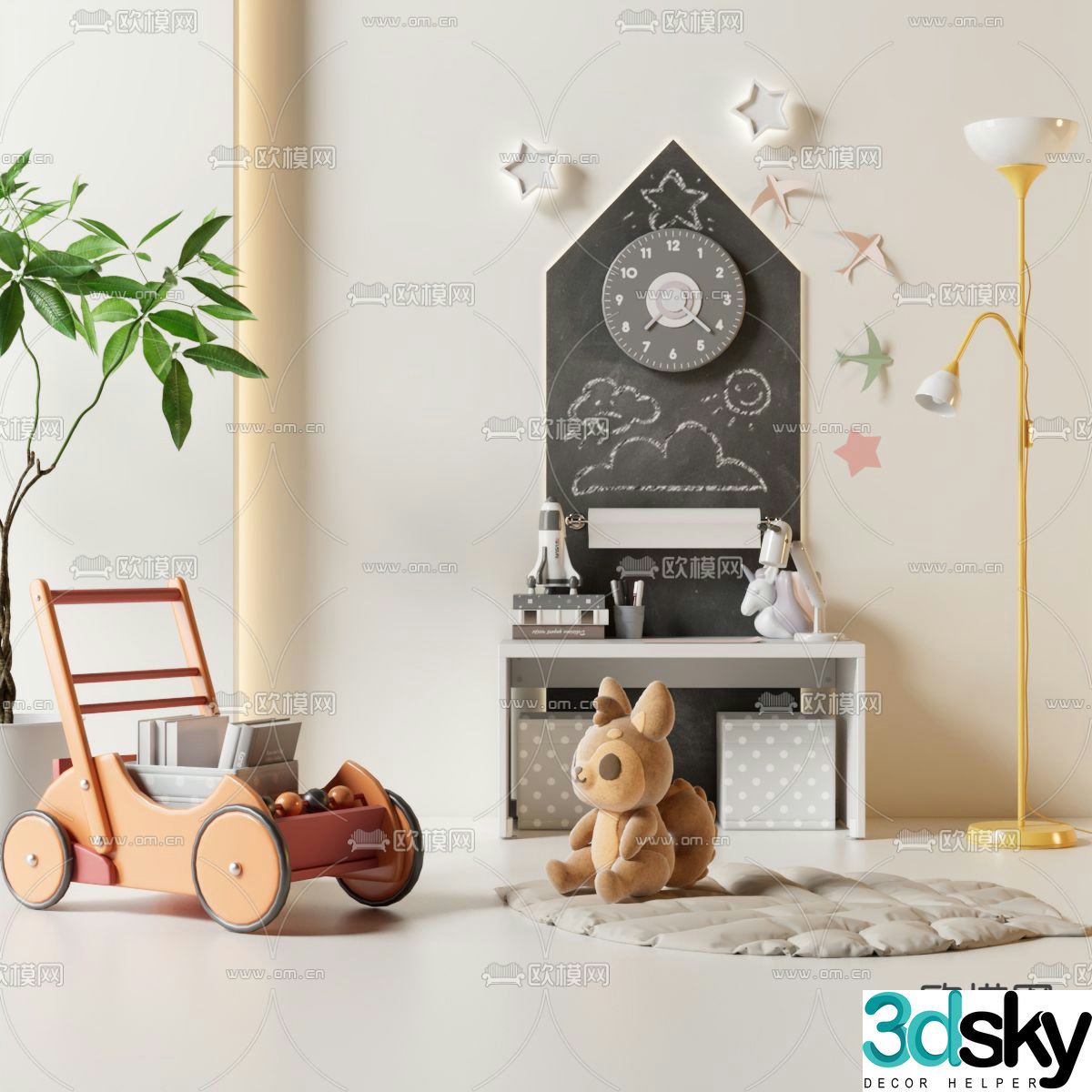 Plush toy storage basket toy car 3d model