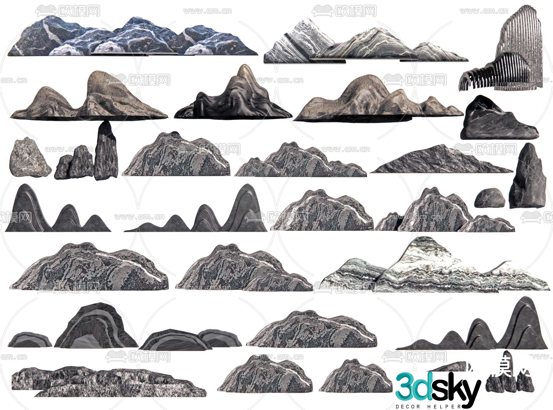 Landscape stone Xuelang stone rockery stone Taishan stone 3D model