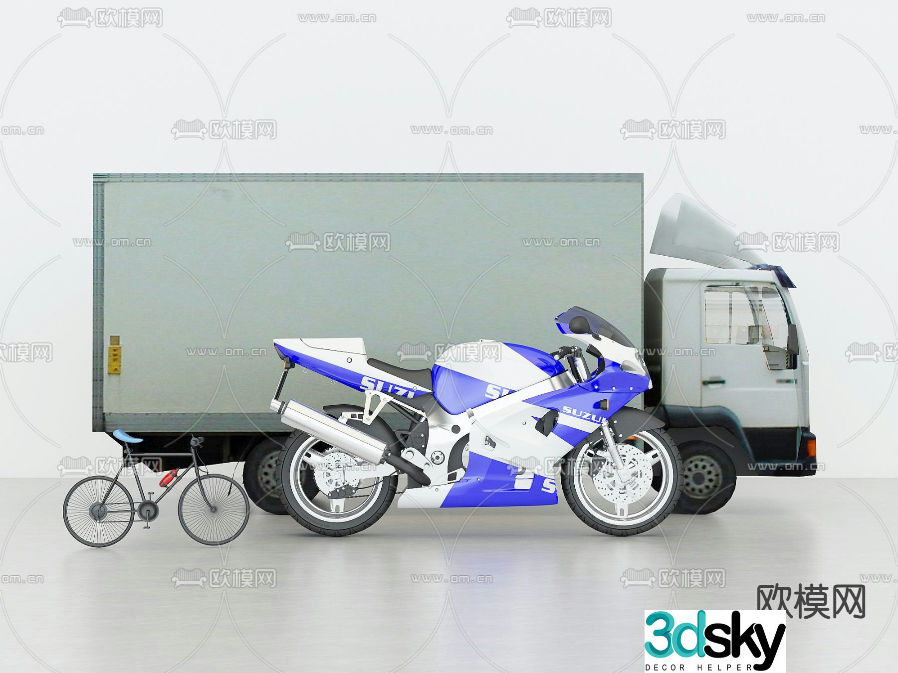 truck motorcycle bicycle 3d model