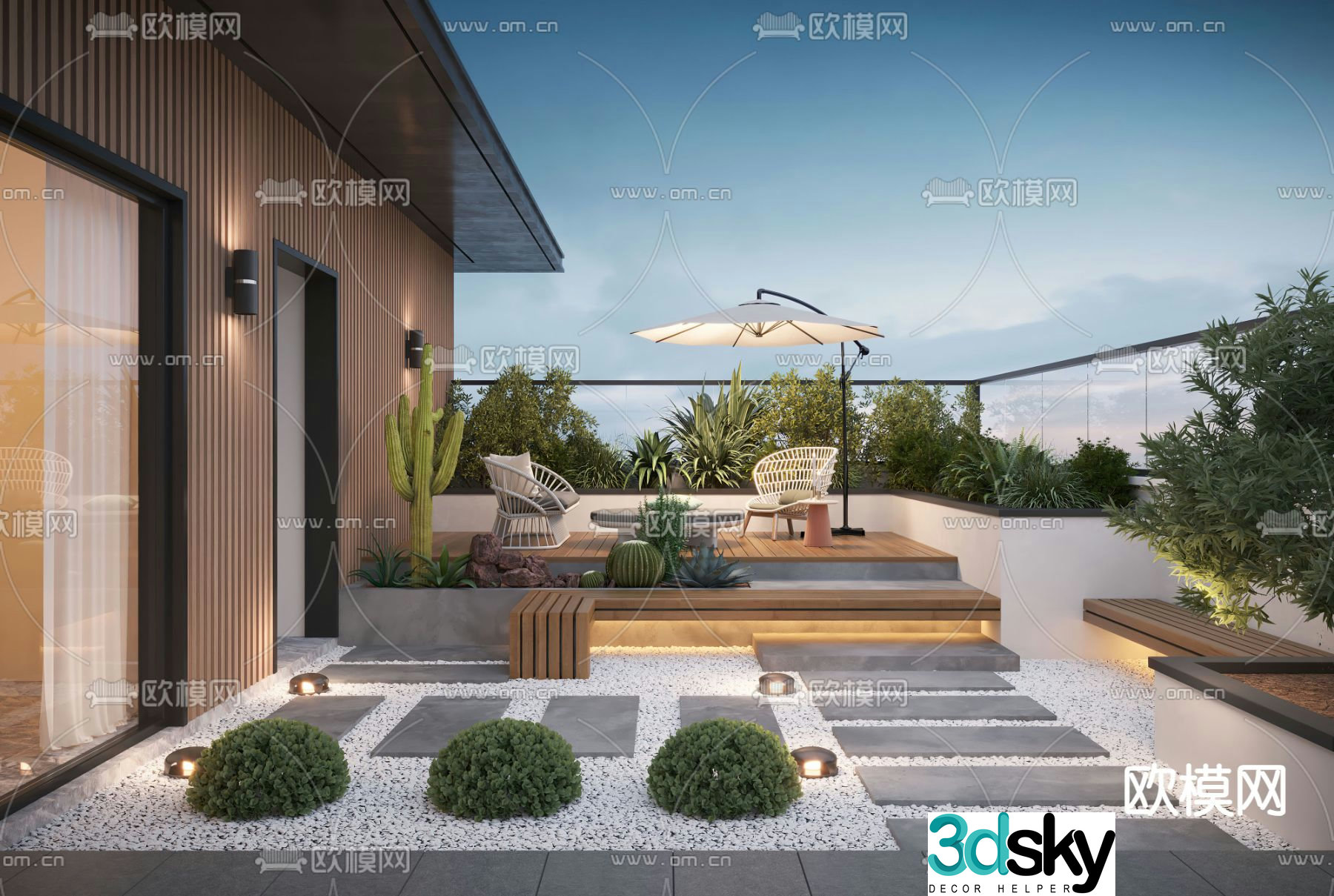 balcony terrace roof garden 3d model