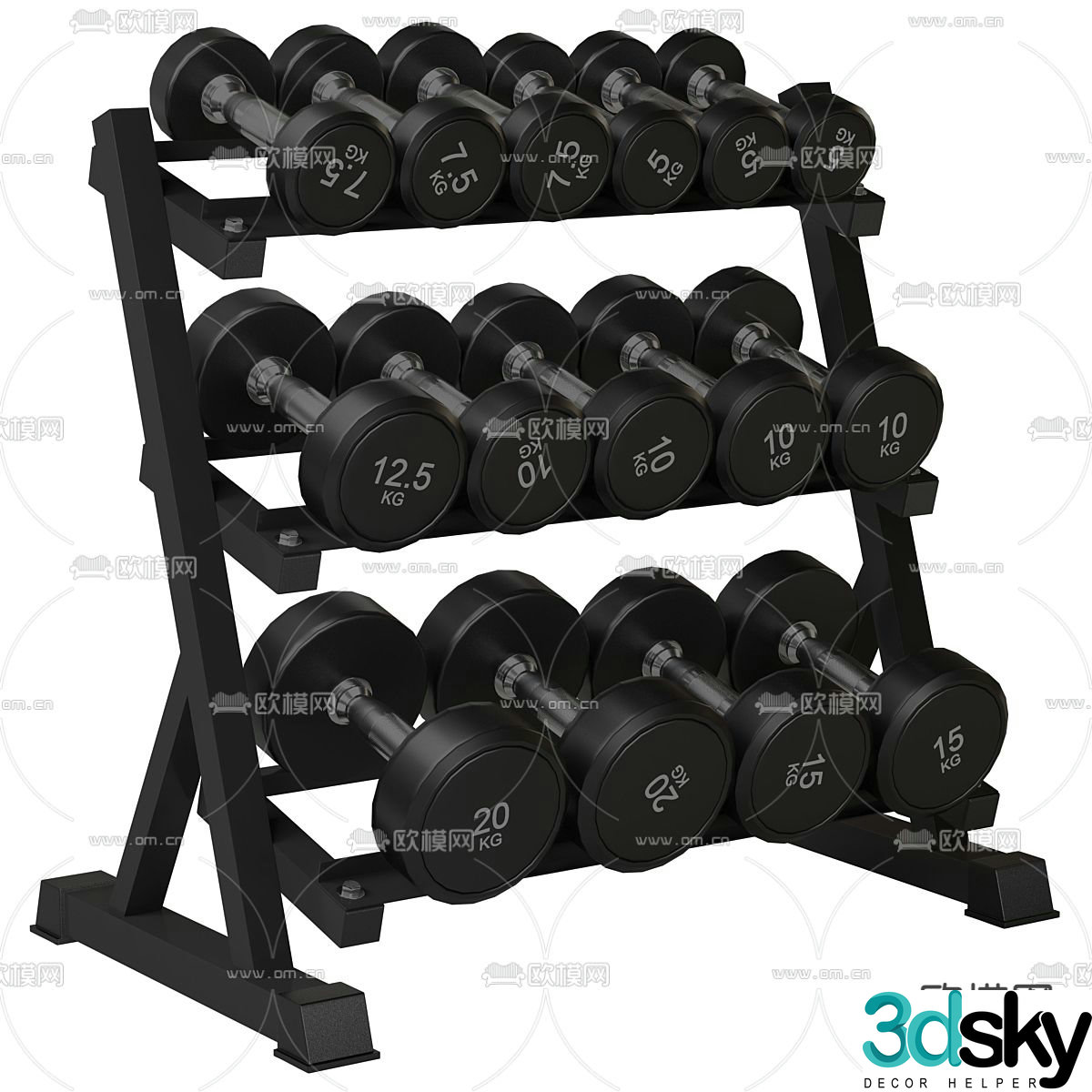 Fitness equipment dumbbell barbell 3d model