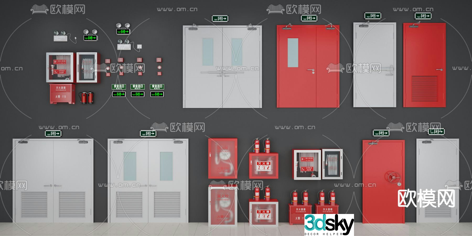 fire hydrant fire extinguisher safety door fire door 3d model