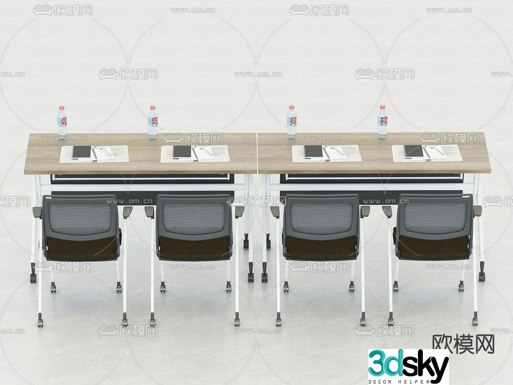 Training table conference table folding table movable table and chair 3d model