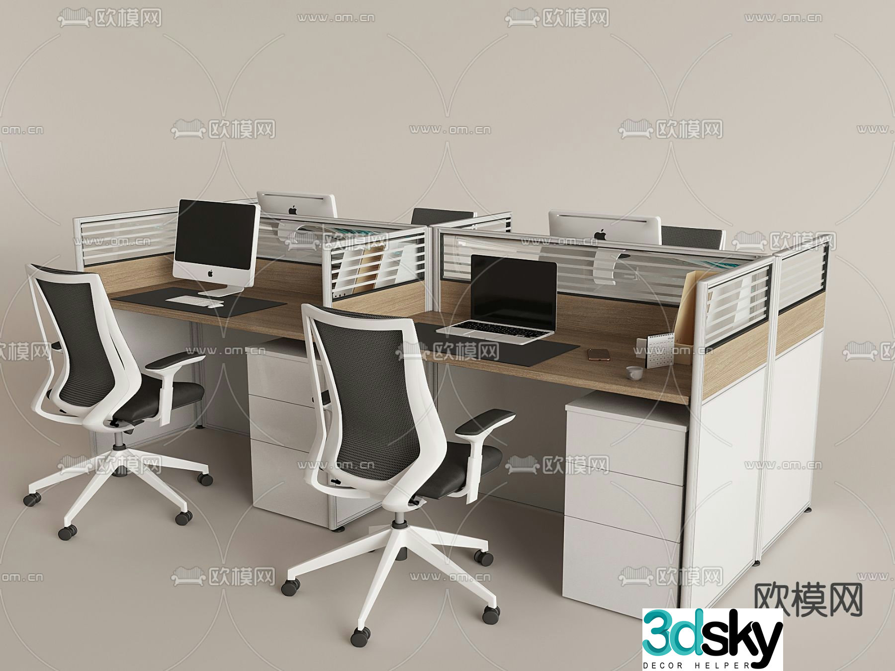 Office desk and chair work station 3d model