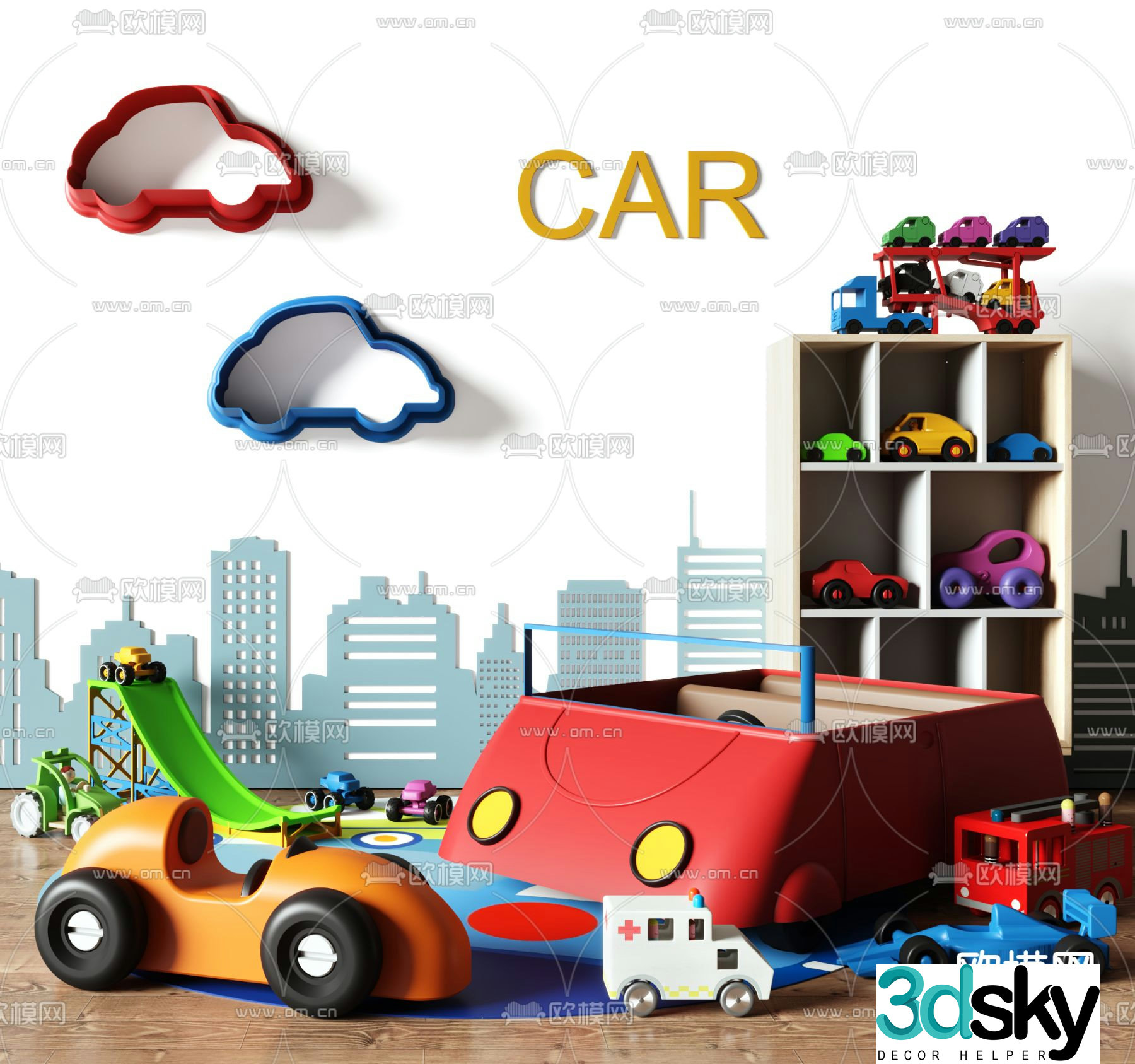Children’s puzzle area cartoon car toy car 3d model