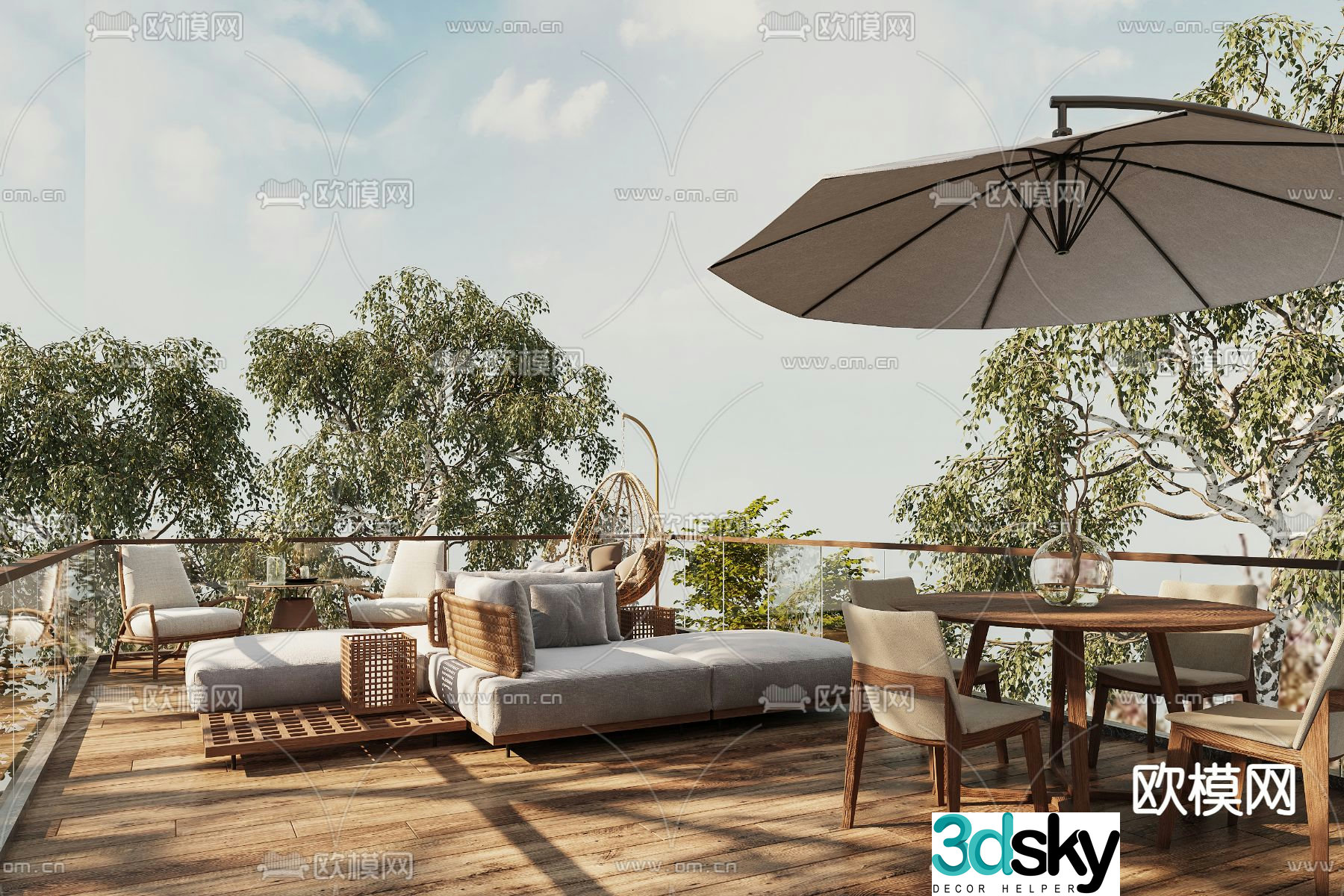 Balcony terrace roof garden outdoor sofa 3d model