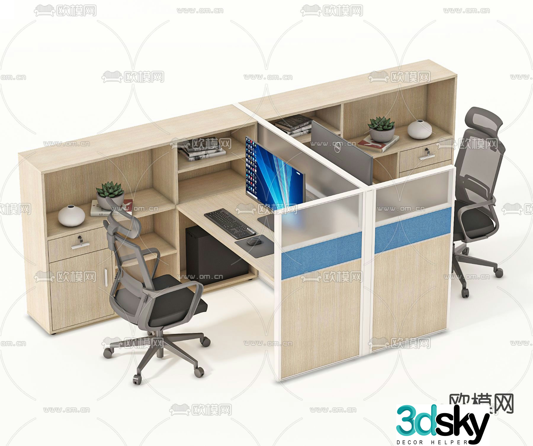 Staff desk screen work station 3D model