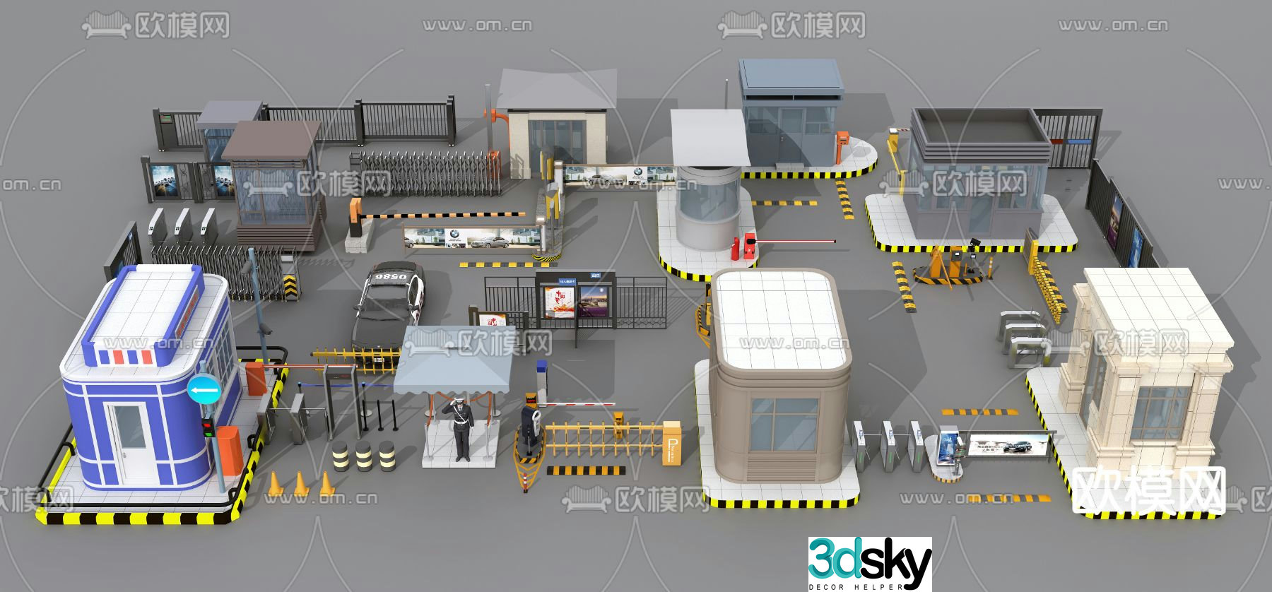 Guard box, gate, toll pole, security booth 3D model