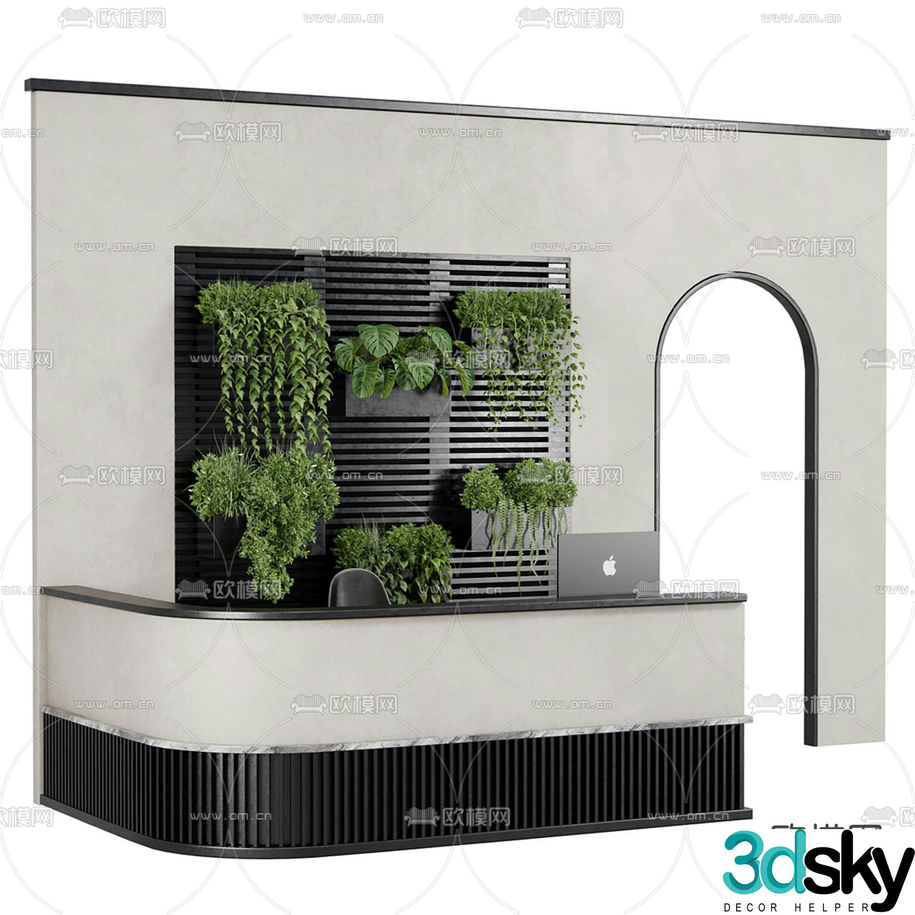 Wabi-sabi style front desk reception desk service desk 3d model