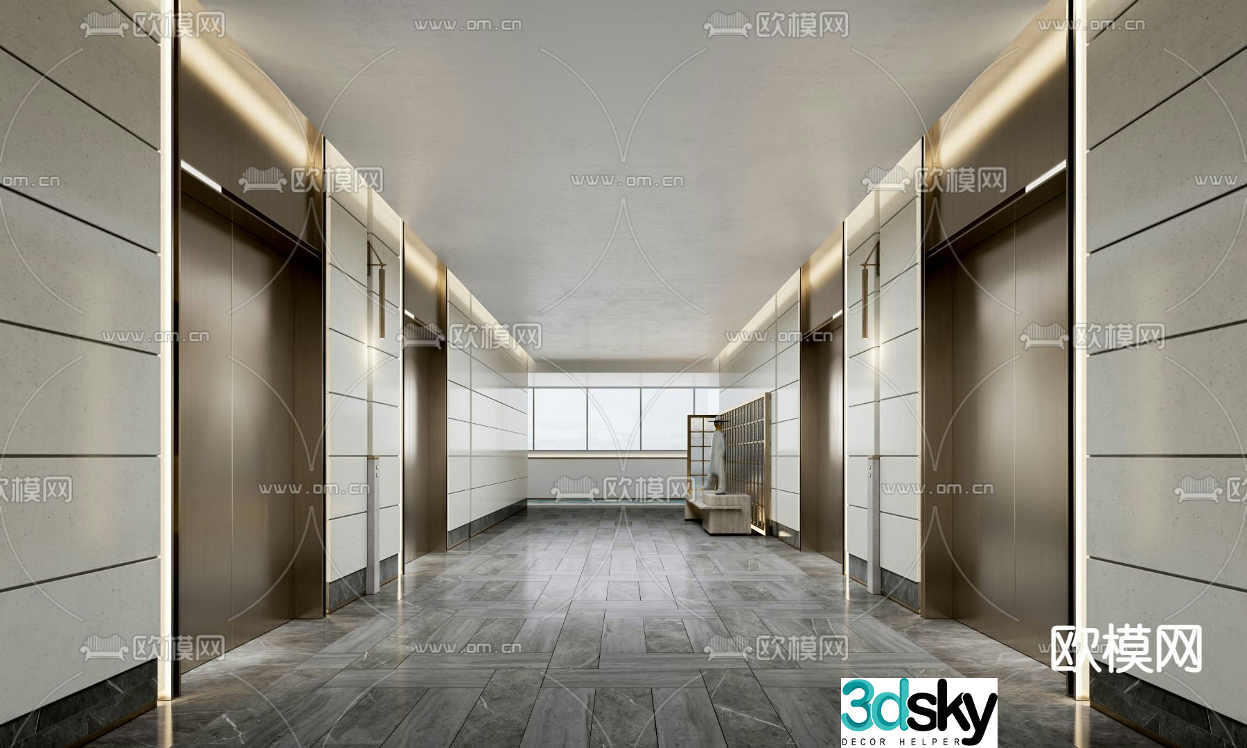 Modern elevator hall 3d model