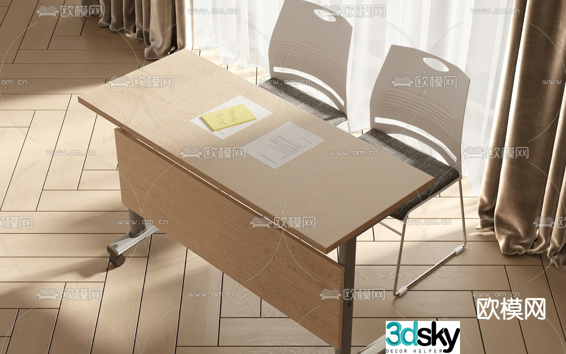 Double conference table conference table 3d model