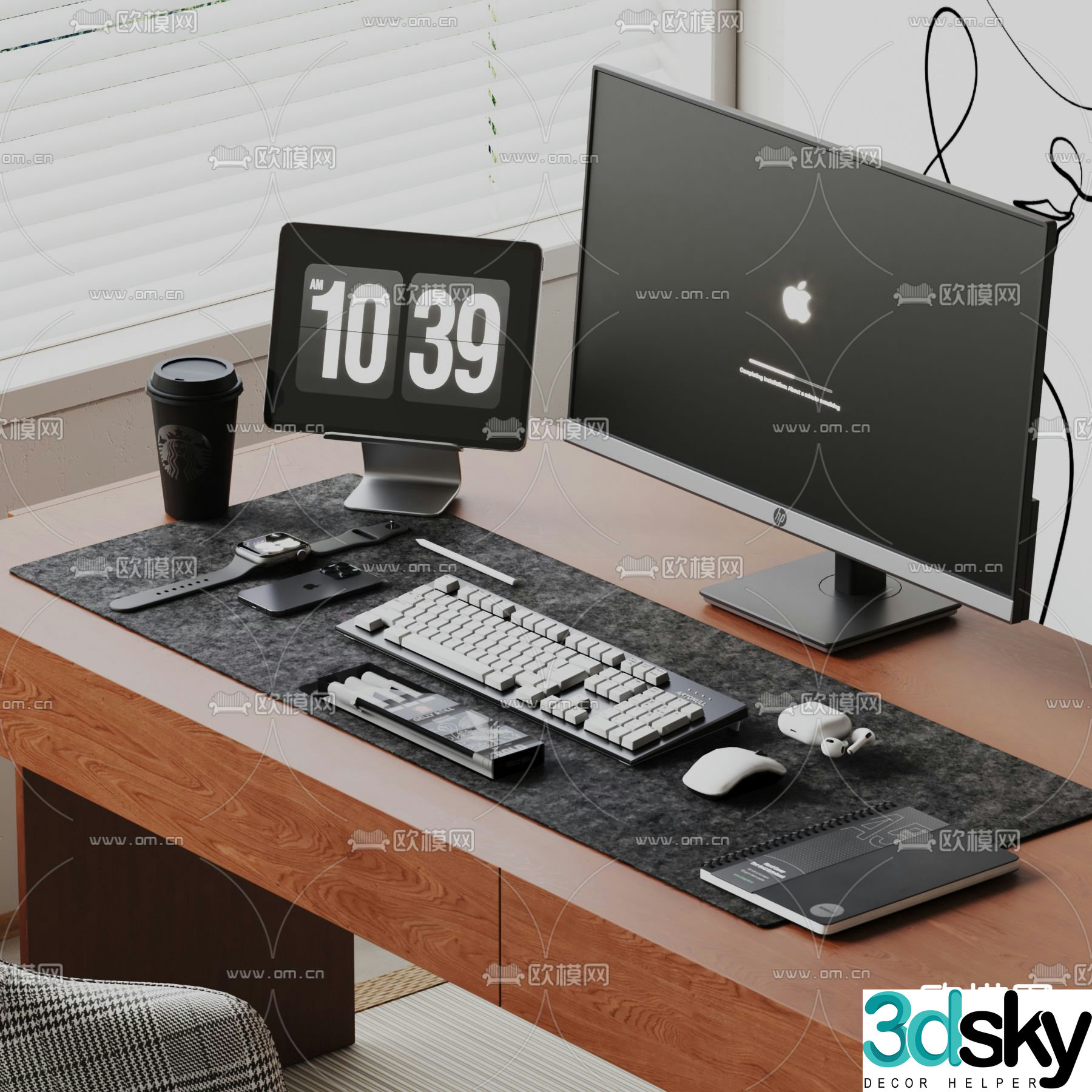 Office supplies computer keyboard mobile phone 3d model