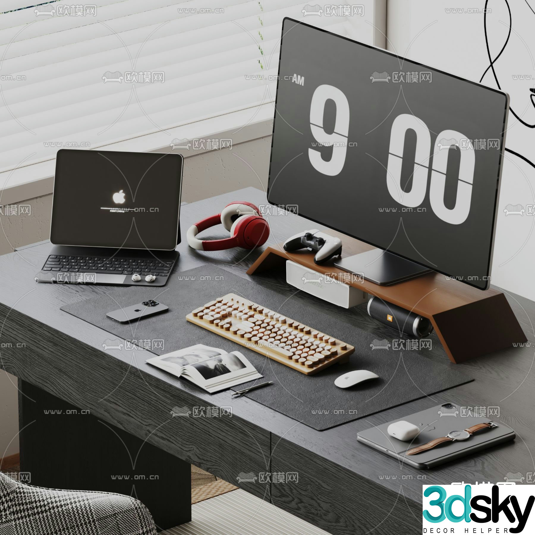 office supplies computer notebook keyboard 3d model