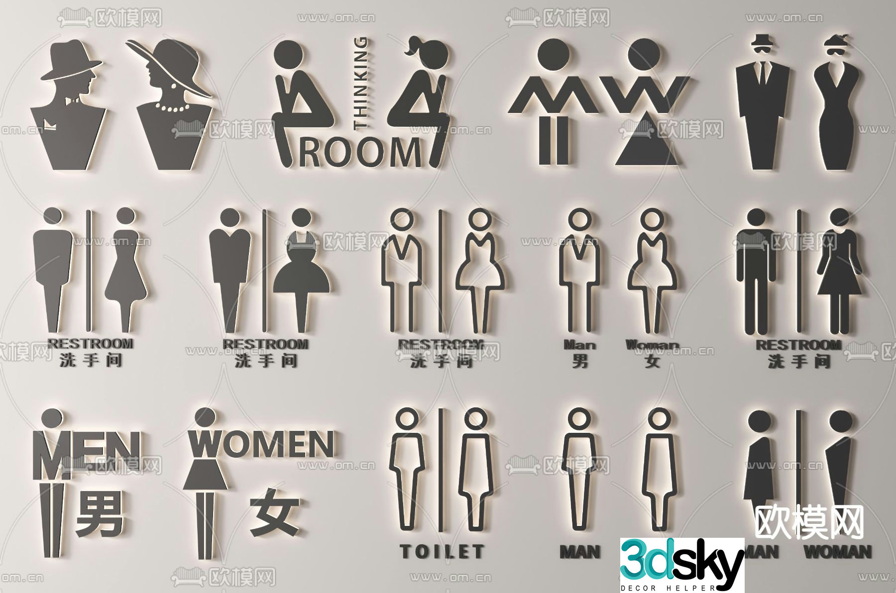Bathroom sign, sign, guide sign 3d model