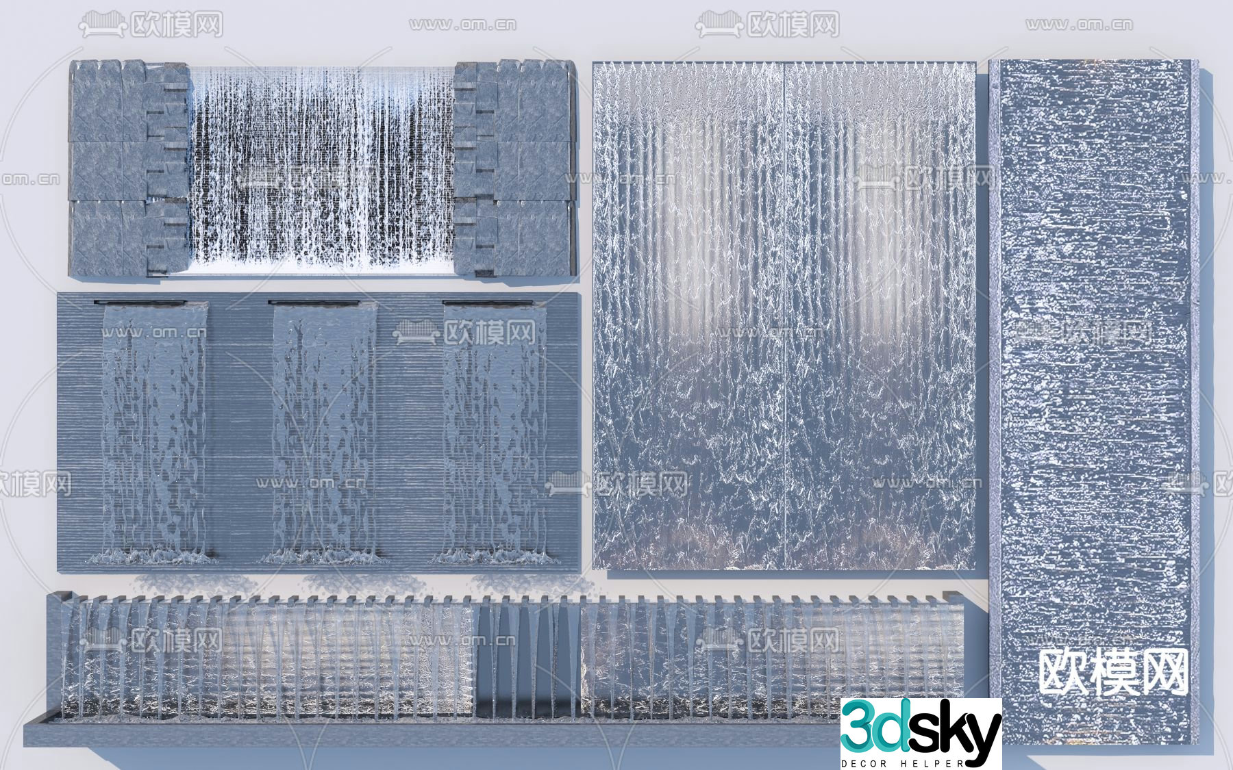 Flowing water feature wall waterfall fountain 3d model