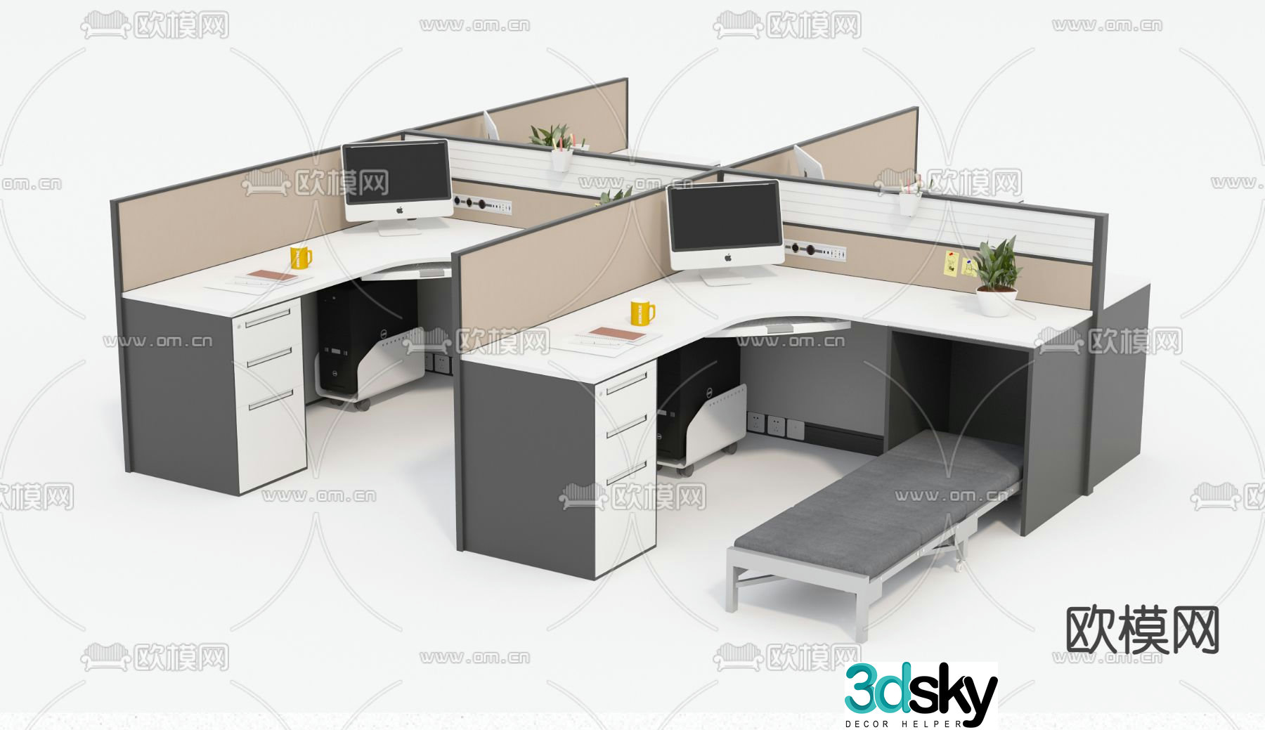 Card space desk post workstation 3D model