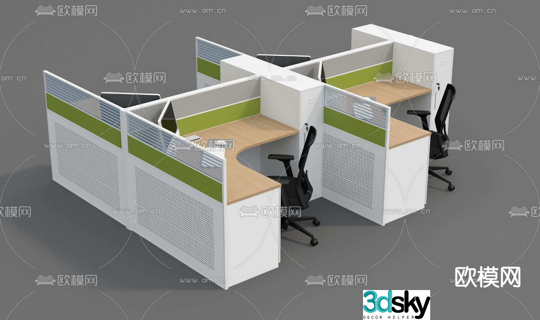 Card space desk post workstation 3D model