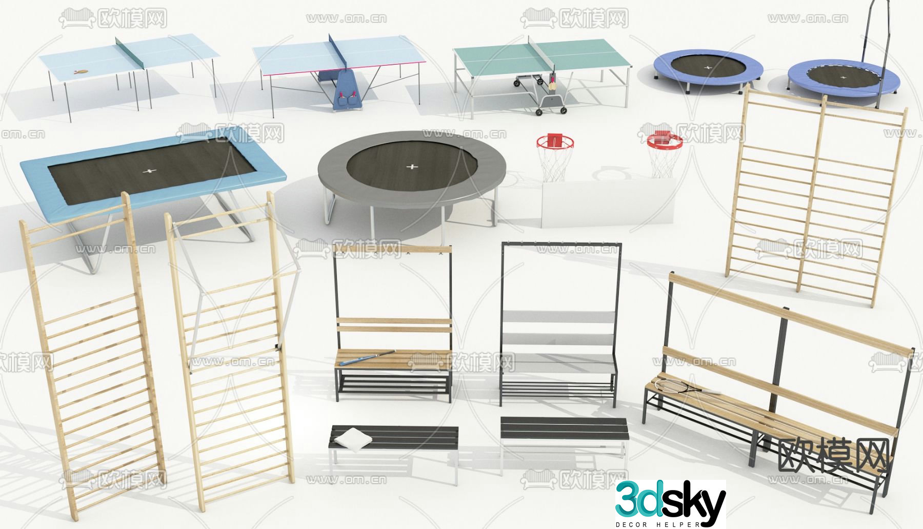 Outdoor equipment, physical exercise machine, trampoline, table tennis table 3D model