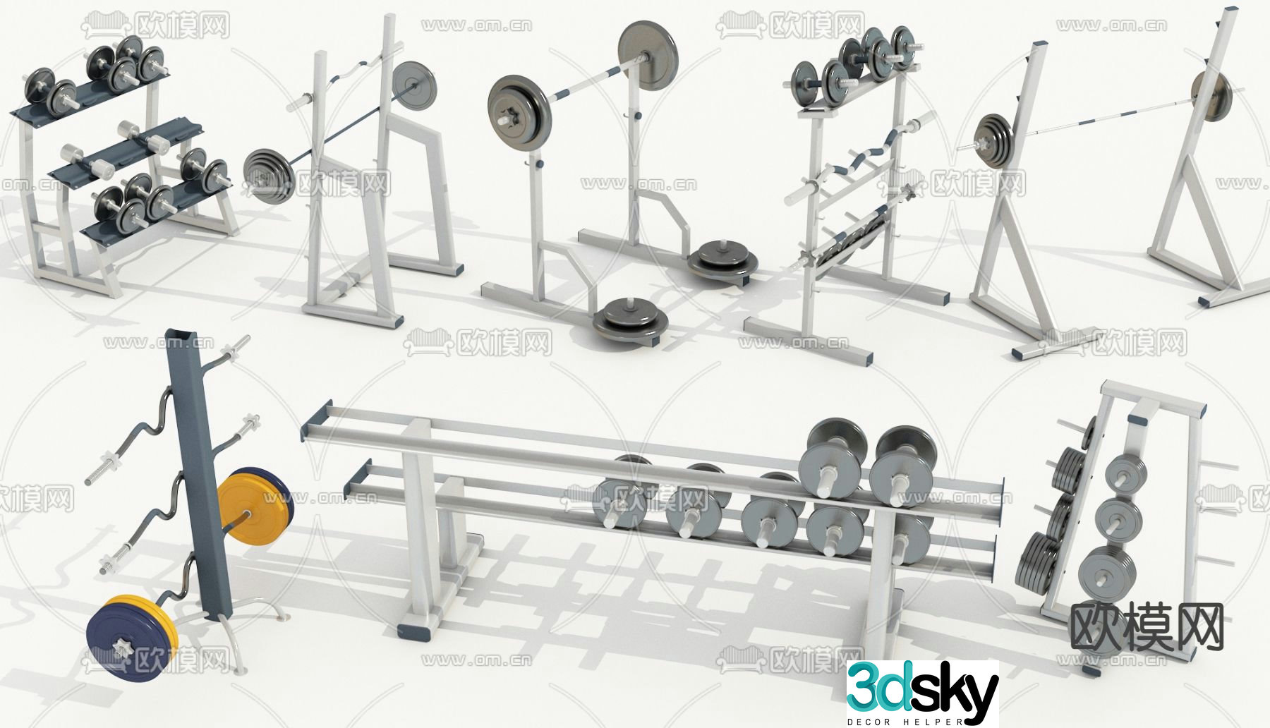 Fitness equipment physical exercise machine barbell 3d model